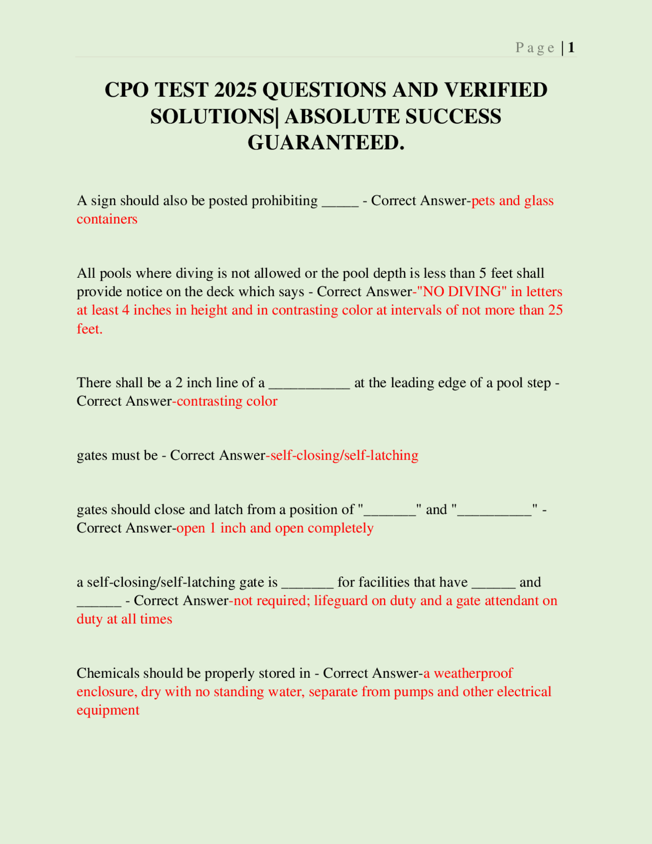 CPO Test 2025: Questions and Verified Solutions for Pool Safety and ...