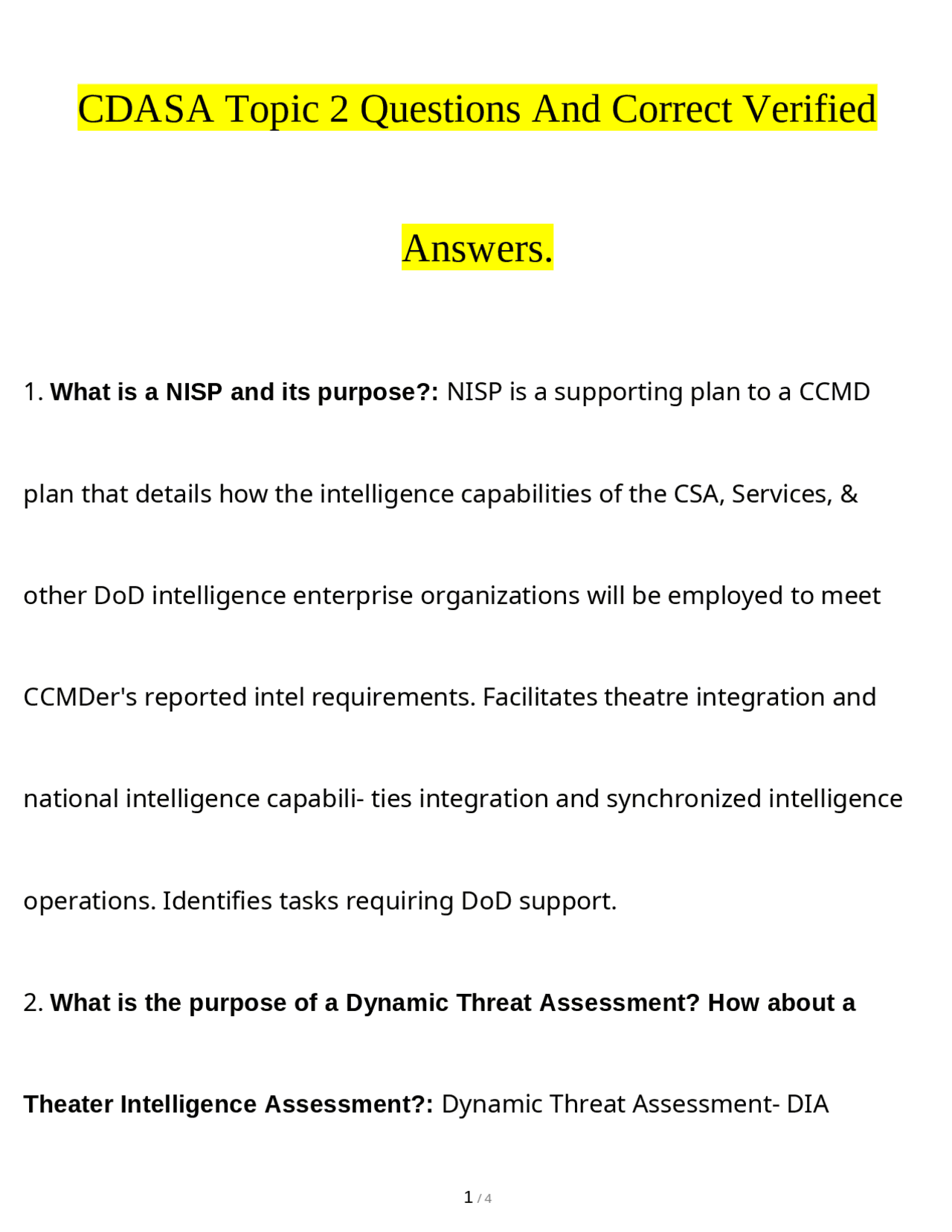 CDASA Topic 2 Questions And Correct Verified Answers. | Exams Community ...