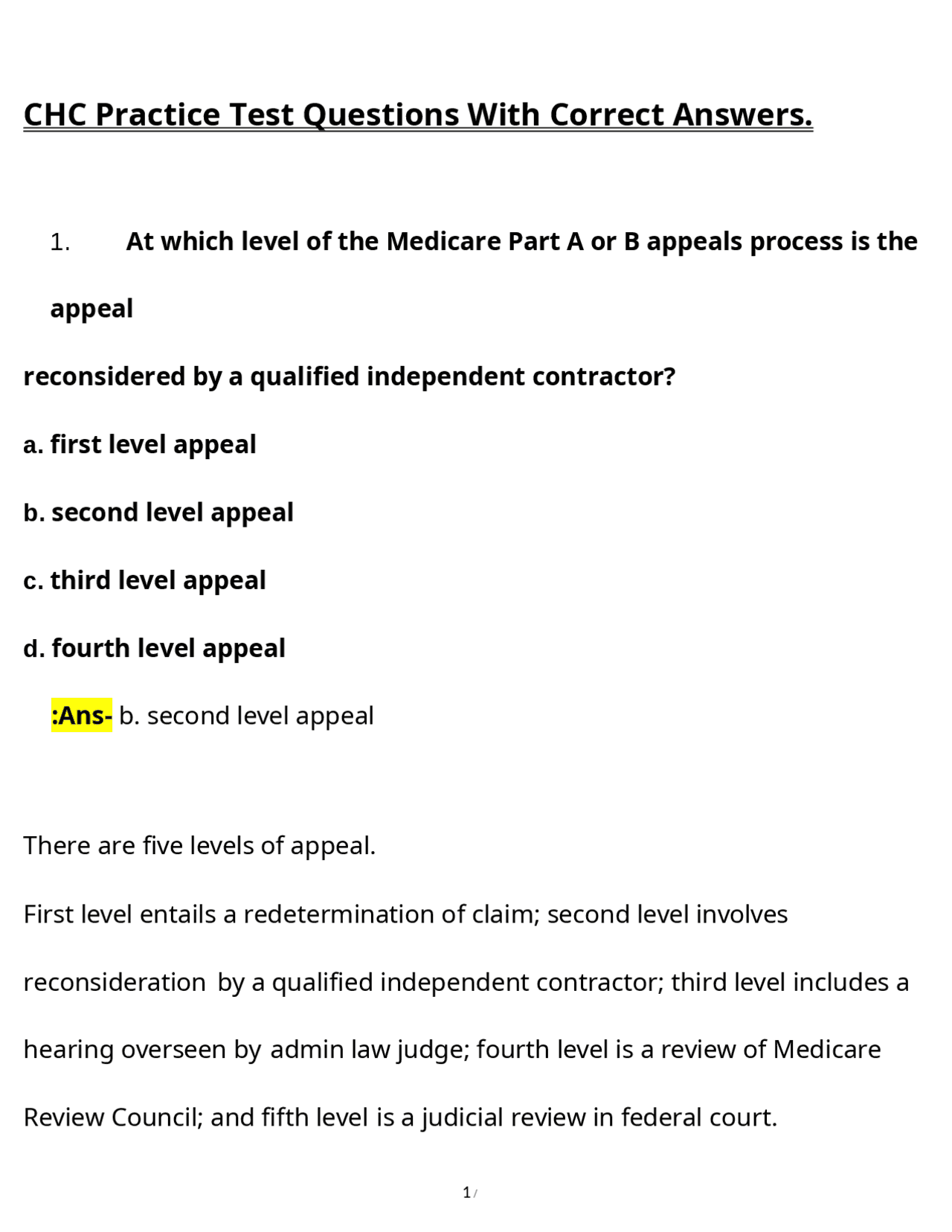 CHC Practice Test Questions With Correct Answers., Exams of Medical Records | Exams Medical ...