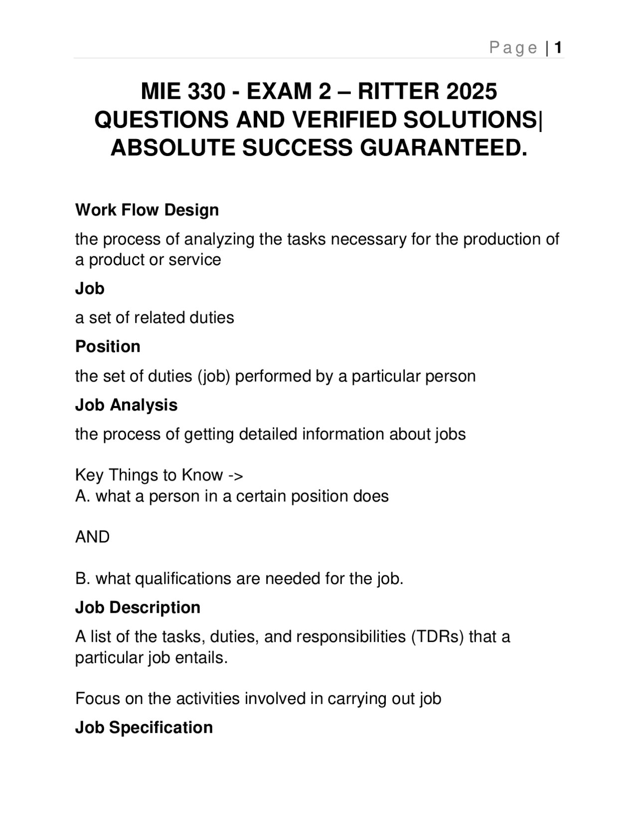Work Analysis Example Work Flow Design, Job Analysis, and Job Design: Key Concepts and ...