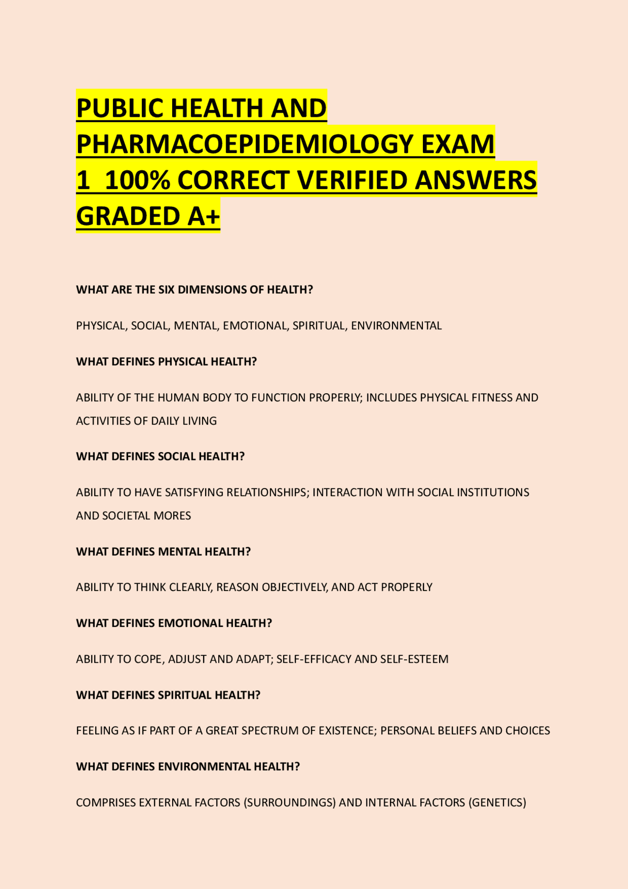 PUBLIC HEALTH AND PHARMACOEPIDEMIOLOGY EXAM 1 100% CORRECT VERIFIED ...