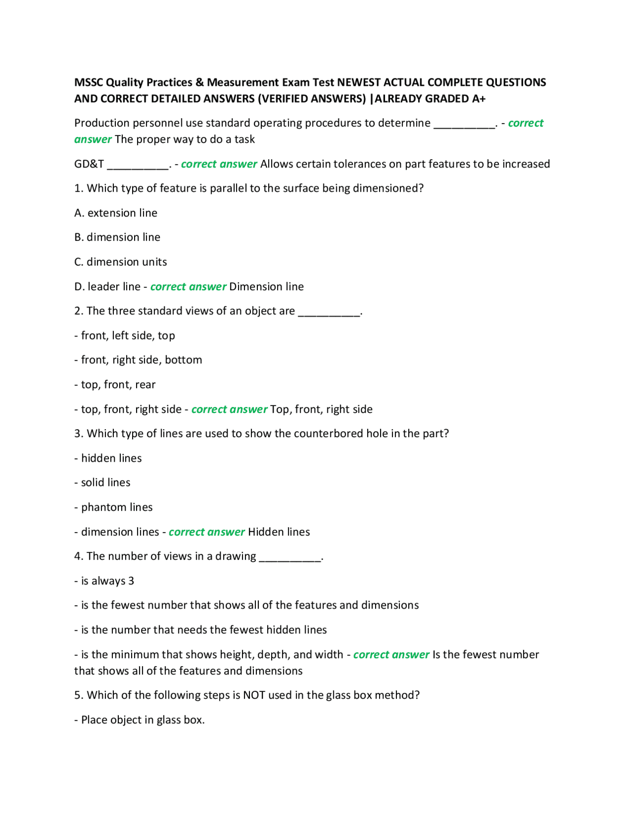 Msq Test Example MSSC Quality Practices & Measurement Exam Test NEWEST ACTUAL COMPLETE ...