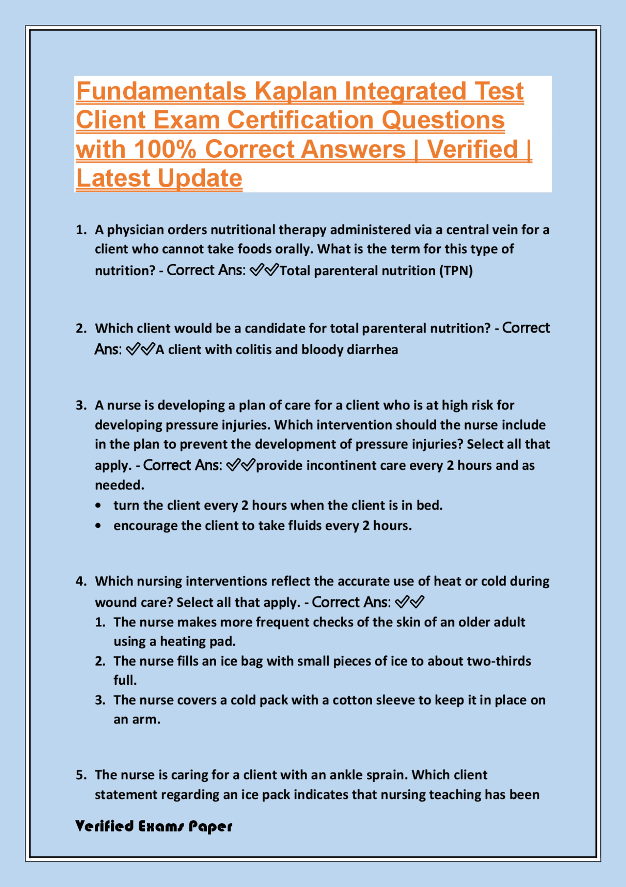 Fundamentals Kaplan Integrated Test Client Exam Certification Questions ...