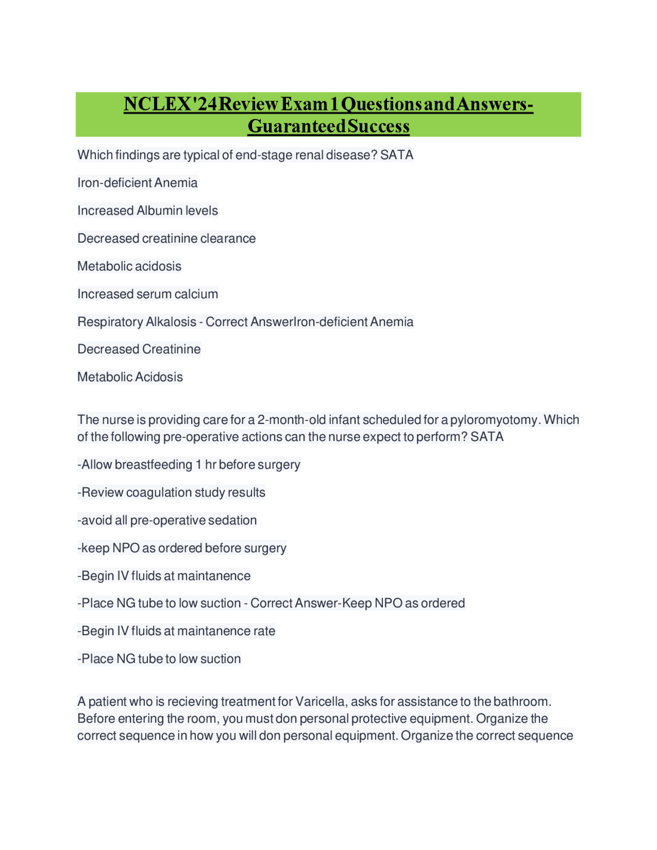 NCLEX '24 Review Exam 1: Practice Questions and Answers for Nursing ...