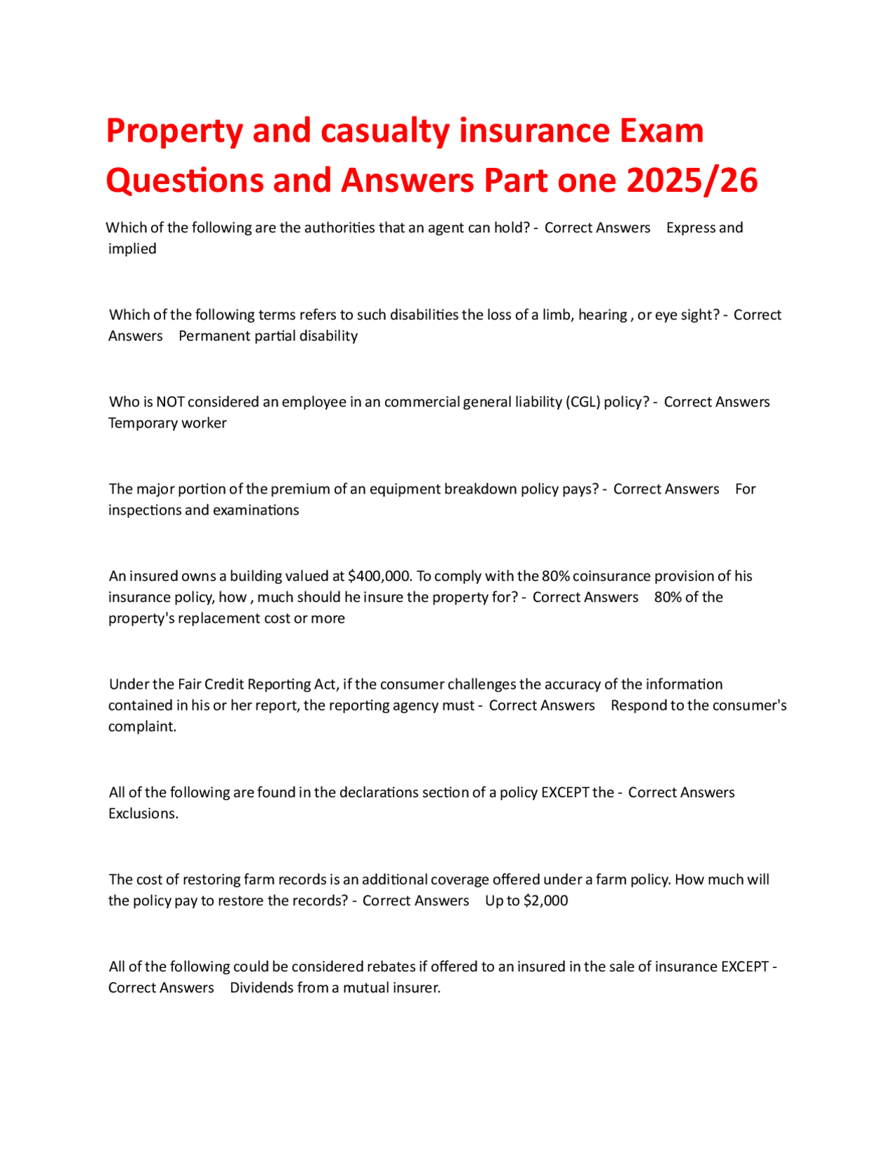 Property and Casualty Insurance Exam Questions and Answers: Part One ...