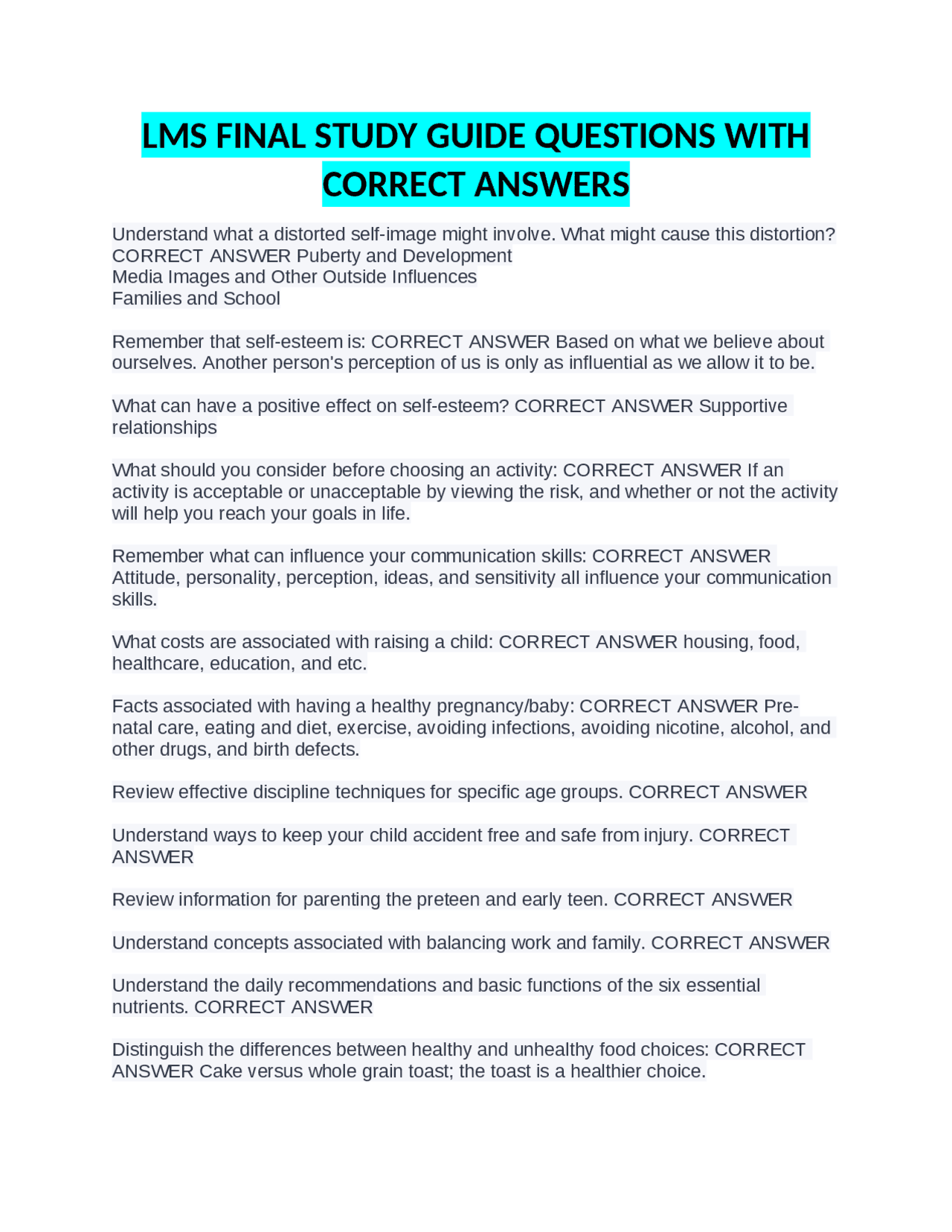 Lms Test Help LMS FINAL STUDY GUIDE QUESTIONS WITH CORRECT ANSWERS | Exams Advanced ...