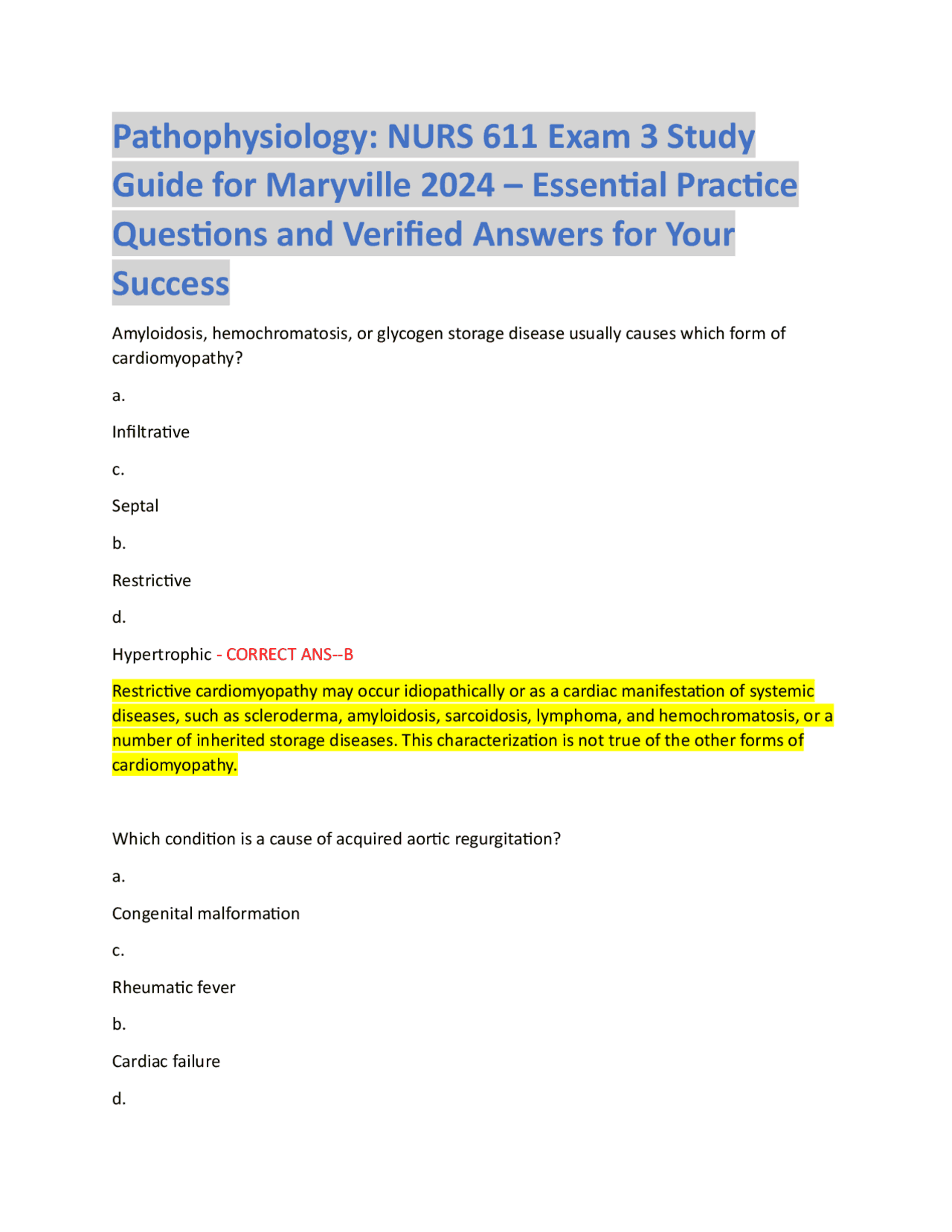Pathophysiology: NURS 611 Exam 3 Study Guide for Maryville 2024 ...