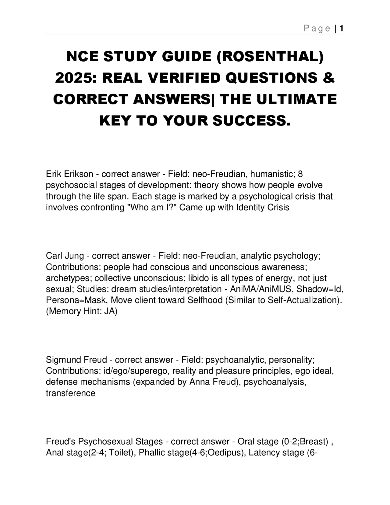 NCE STUDY GUIDE (ROSENTHAL) 2025: REAL VERIFIED QUESTIONS &amp; CORRECT ANSWERS. | Exams Psychology ...