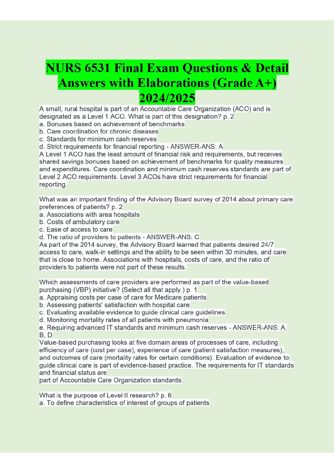 NURS 6531 Final Exam Questions & Detail Answers with Elaborations ...