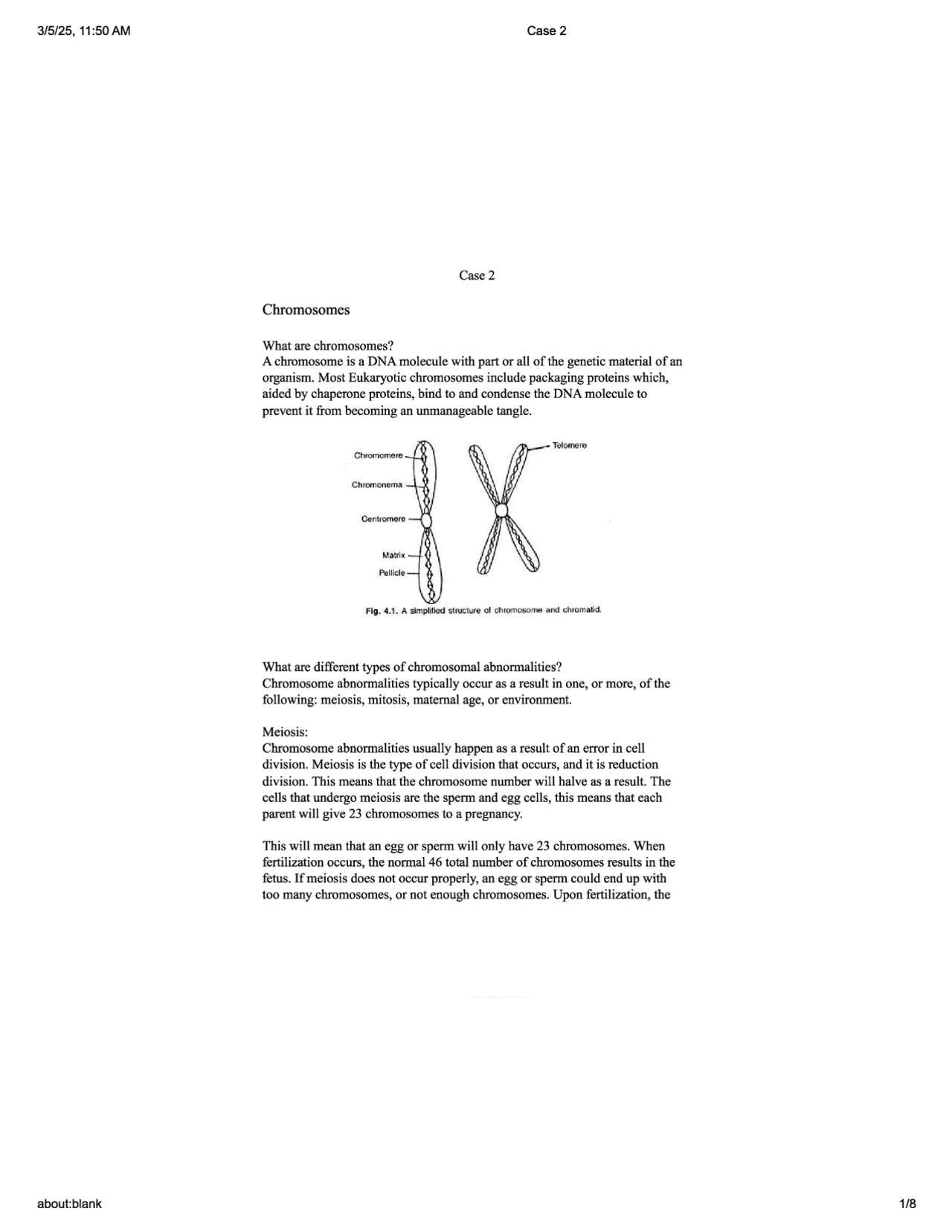 Case 2-Chromosomes-medicine | Lecture notes Medicine | Docsity