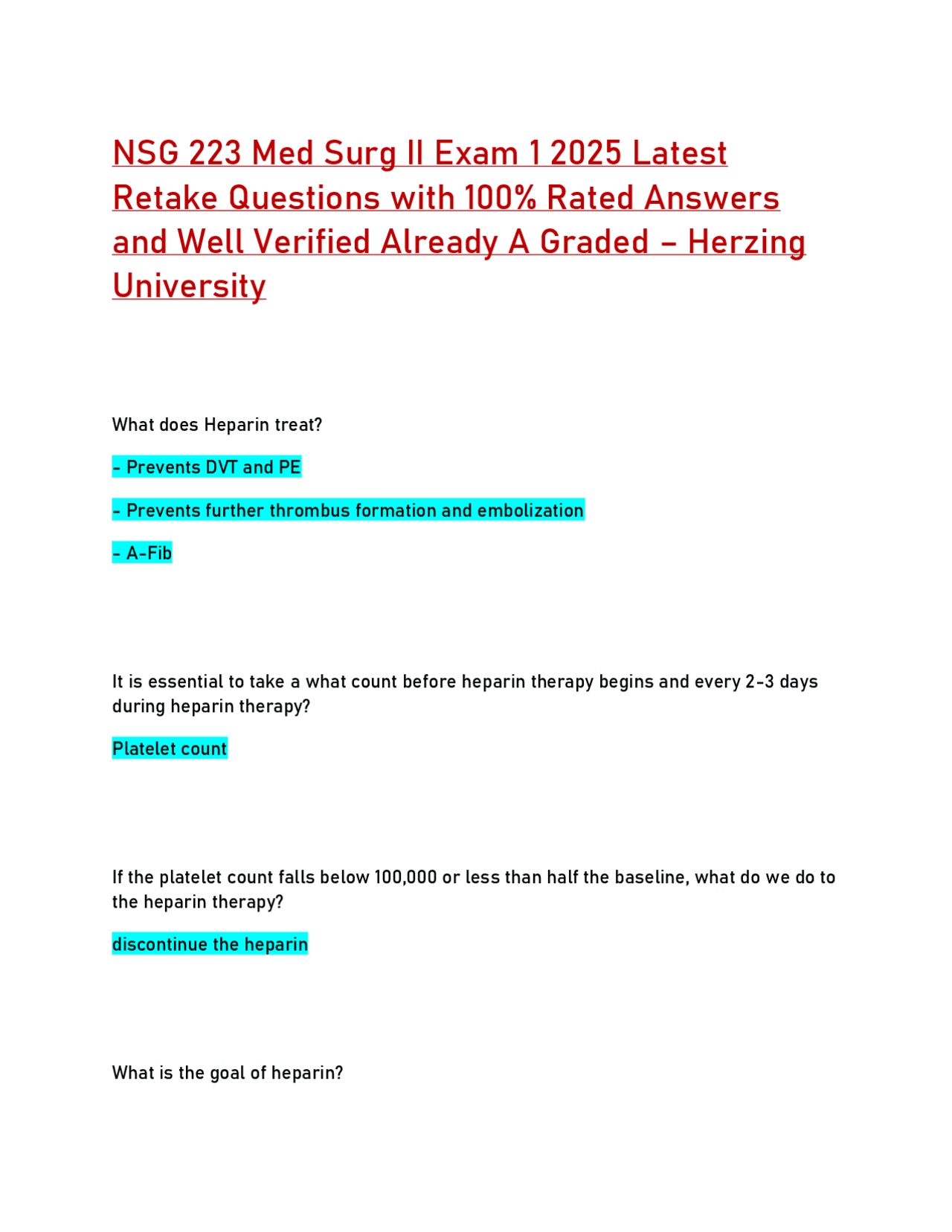 NSG 223 Med Surg II Exam 1 2025 Latest Retake Questions with 100% Rated ...