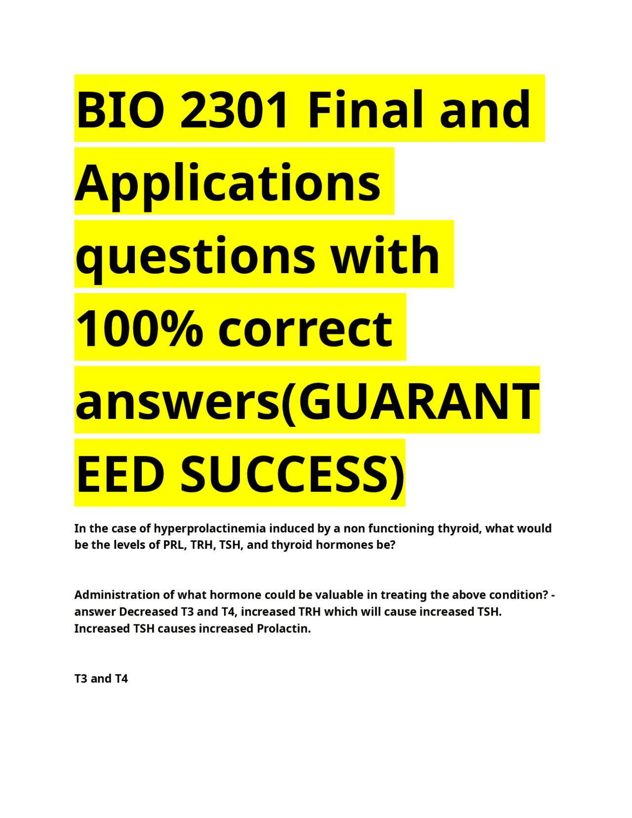 BIO 2301 Final and Applications questions with 100% correct answers ...