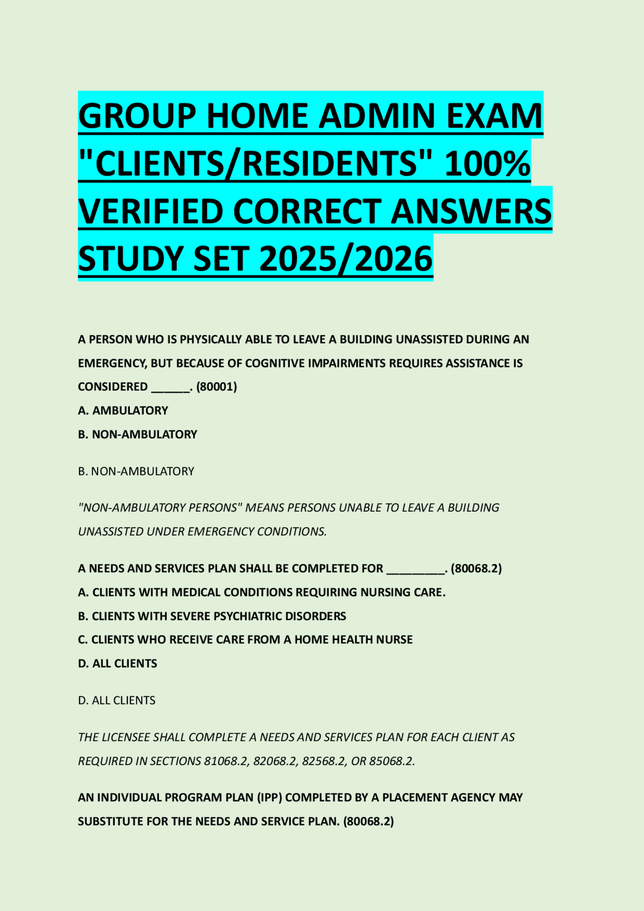 GROUP HOME ADMIN EXAM 