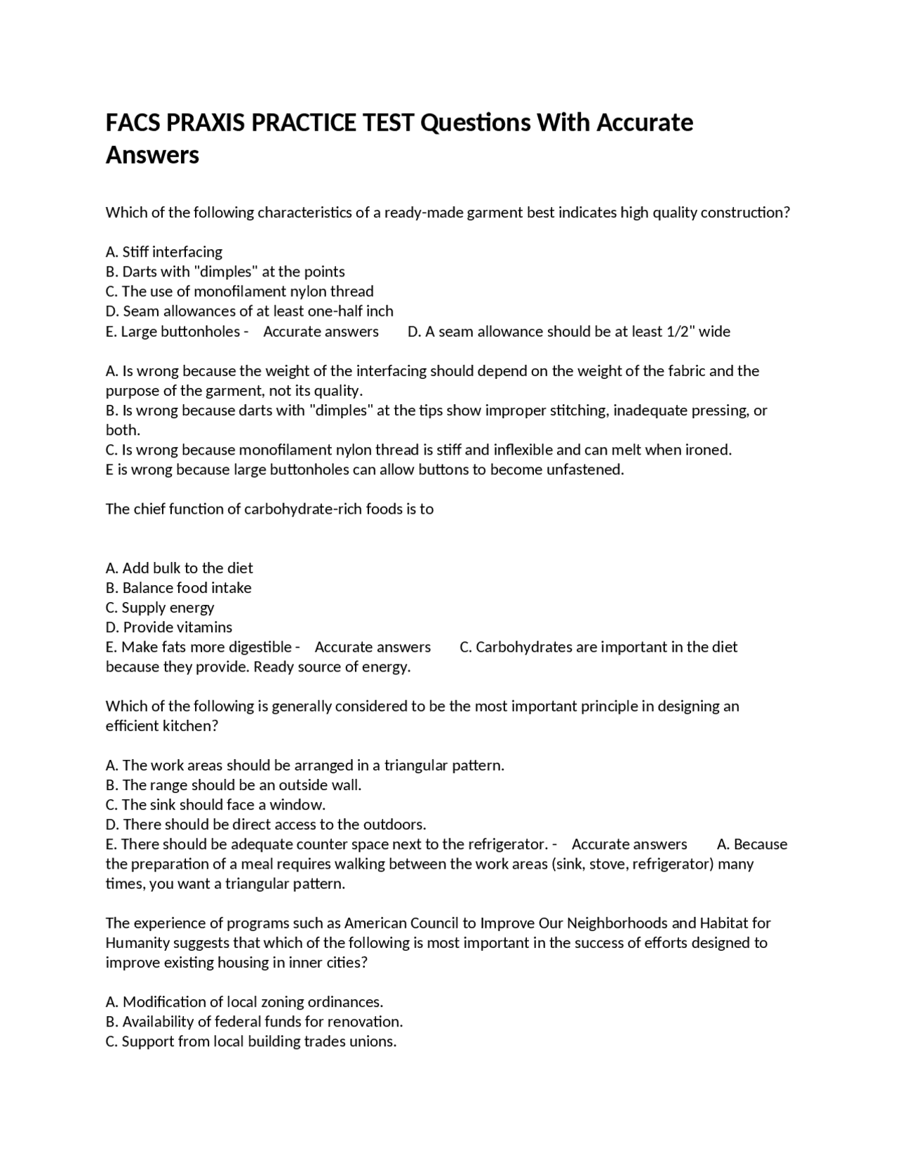 FACS PRAXIS PRACTICE TEST Questions With Accurate Answers | Exams ...
