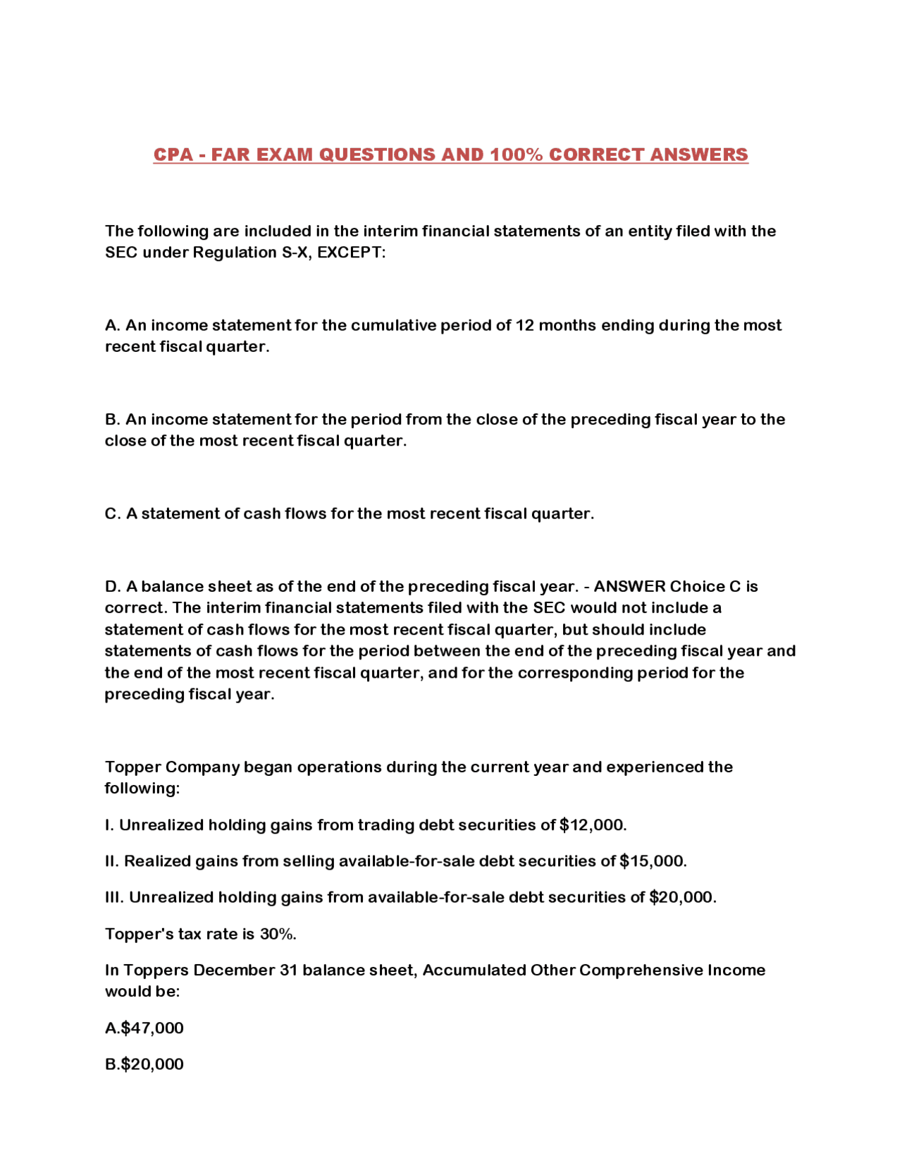 CPA - FAR Exam Questions and Answers: Accounting Principles and ...