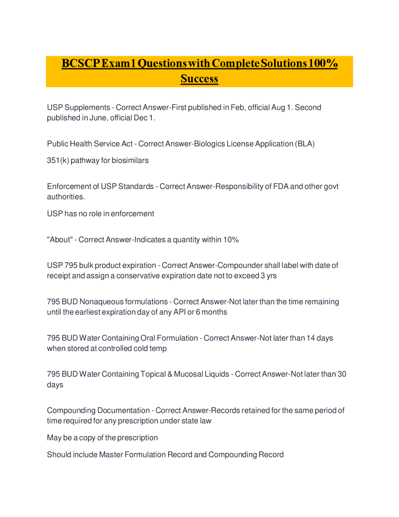 BCSCP Exam1 Questions with Complete Solutions 100% Success | Exams ...