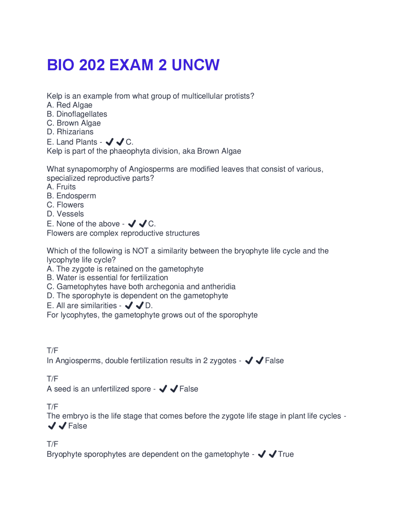 BIO 202 EXAM 2 UNCW 2025 QUESTIONS WITH 100% CORRECT ANSWERS!! | Exams ...