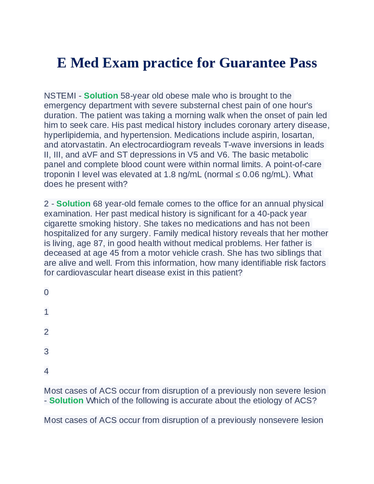 E Med Exam practice for Guarantee Pass | Exams Medicine | Docsity