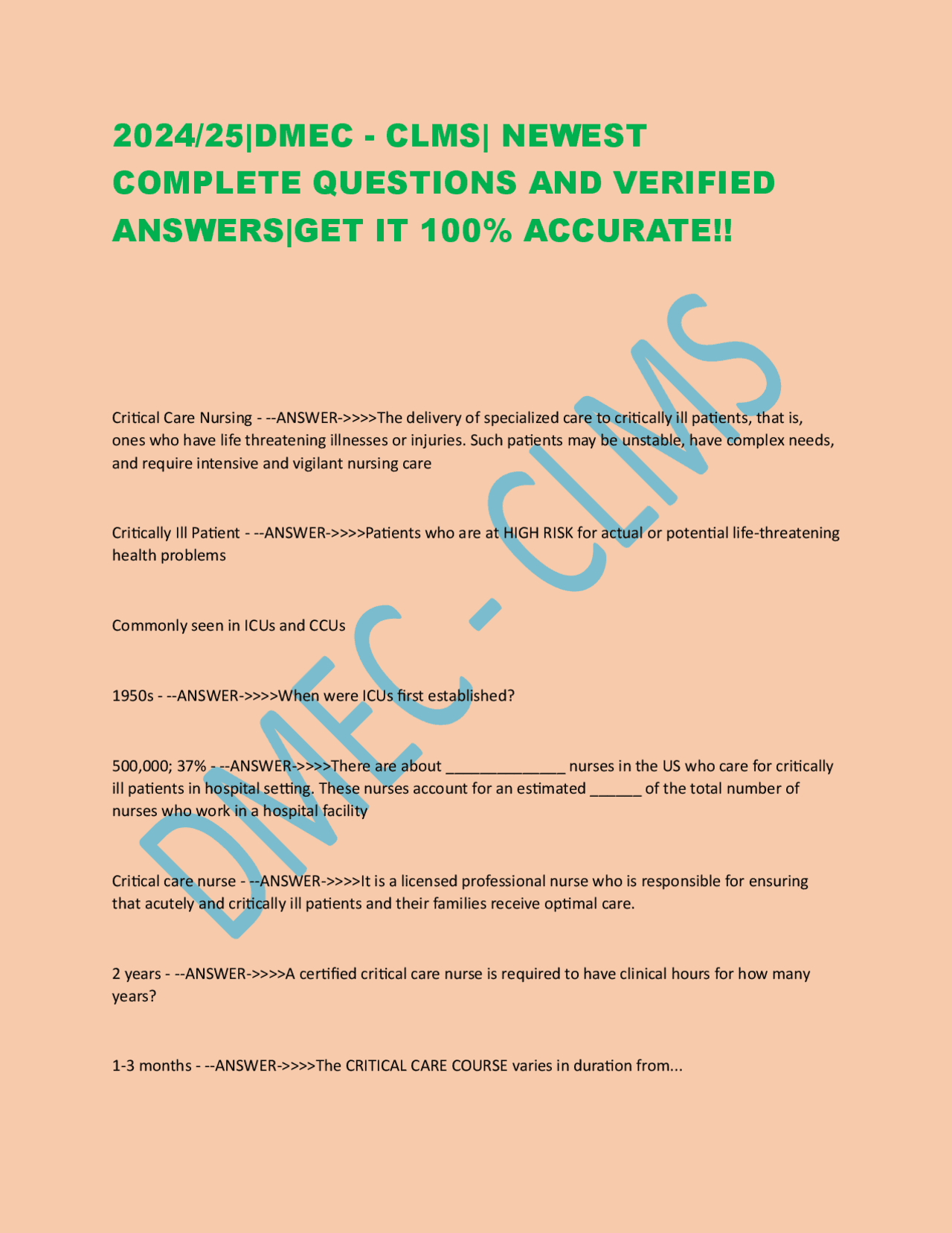 2024/25|DMEC - CLMS| NEWEST COMPLETE QUESTIONS AND VERIFIED ANSWERS|GET ...