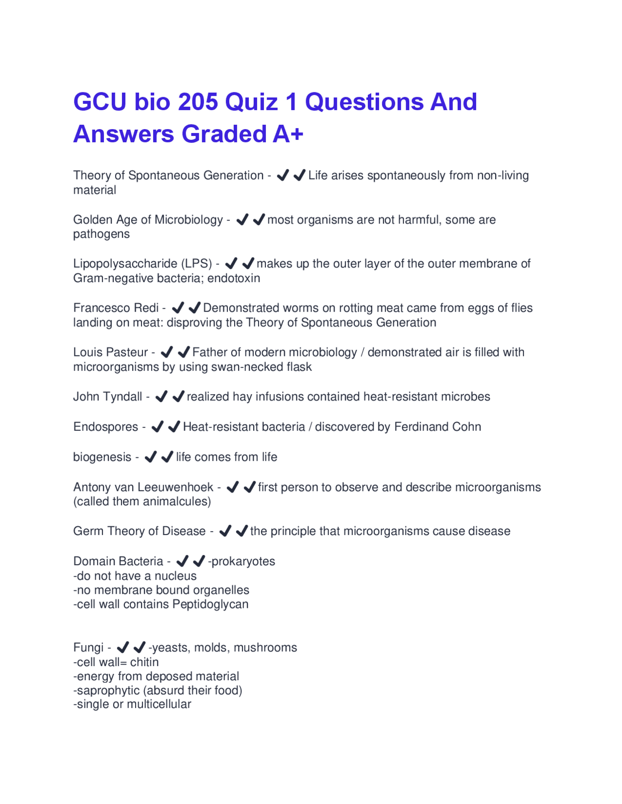 GCU bio 205 Quiz 1 Questions And Answers Graded A+ | Exams Biology ...