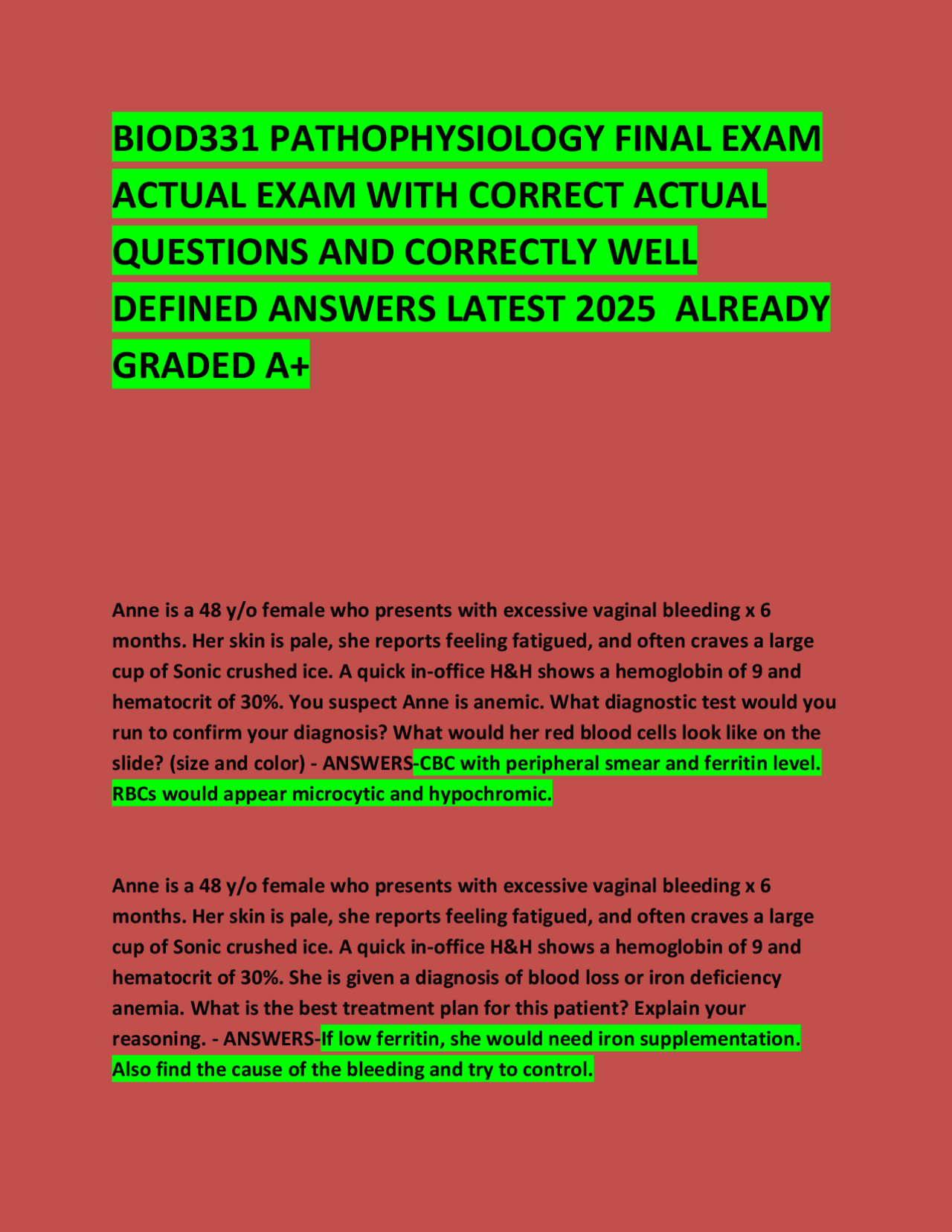 BIOD331 Pathophysiology Final Exam: Questions and Answers | Exams ...