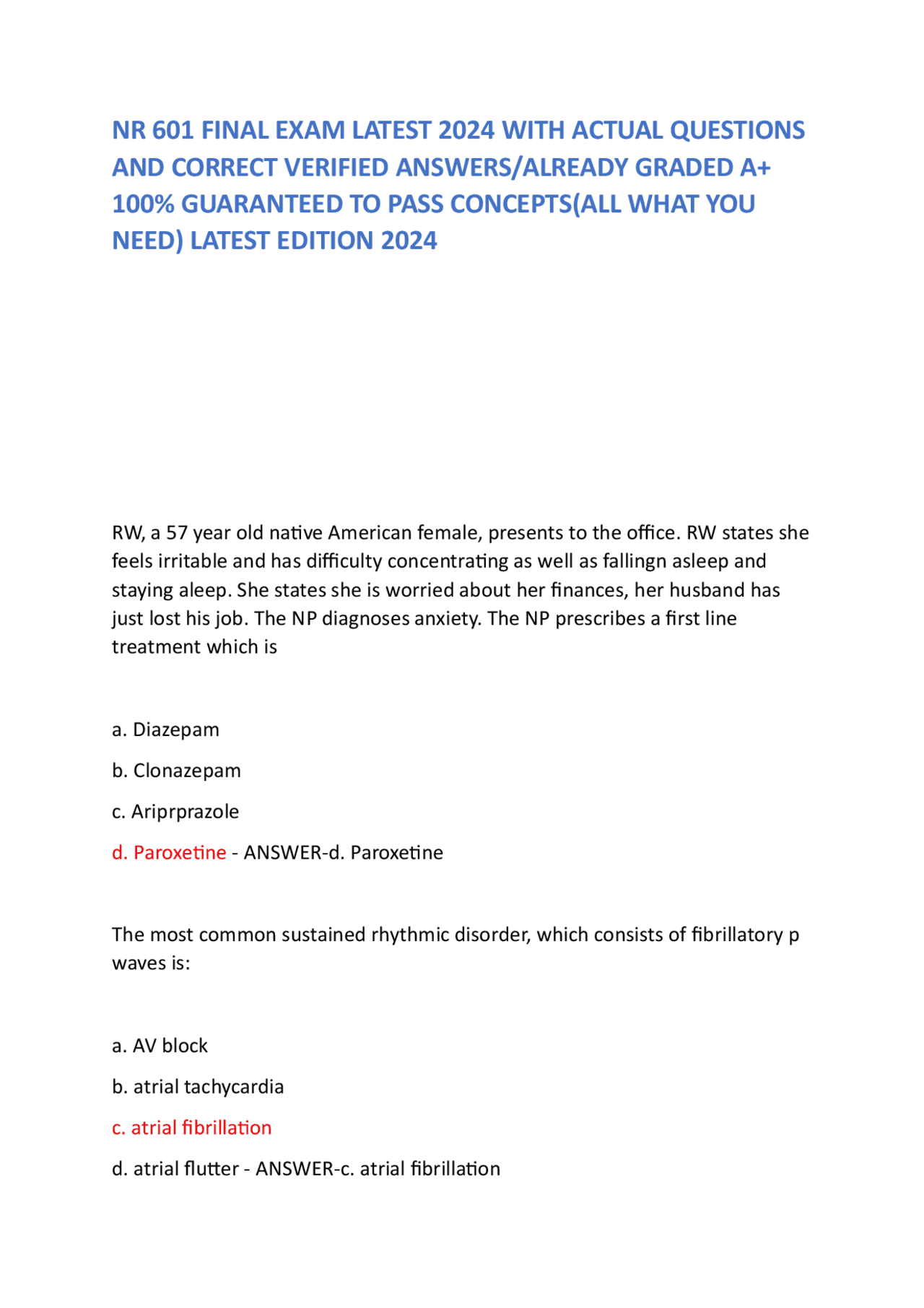 NR 601 FINAL EXAM LATEST 2024 WITH ACTUAL QUESTIONS AND CORRECT ...