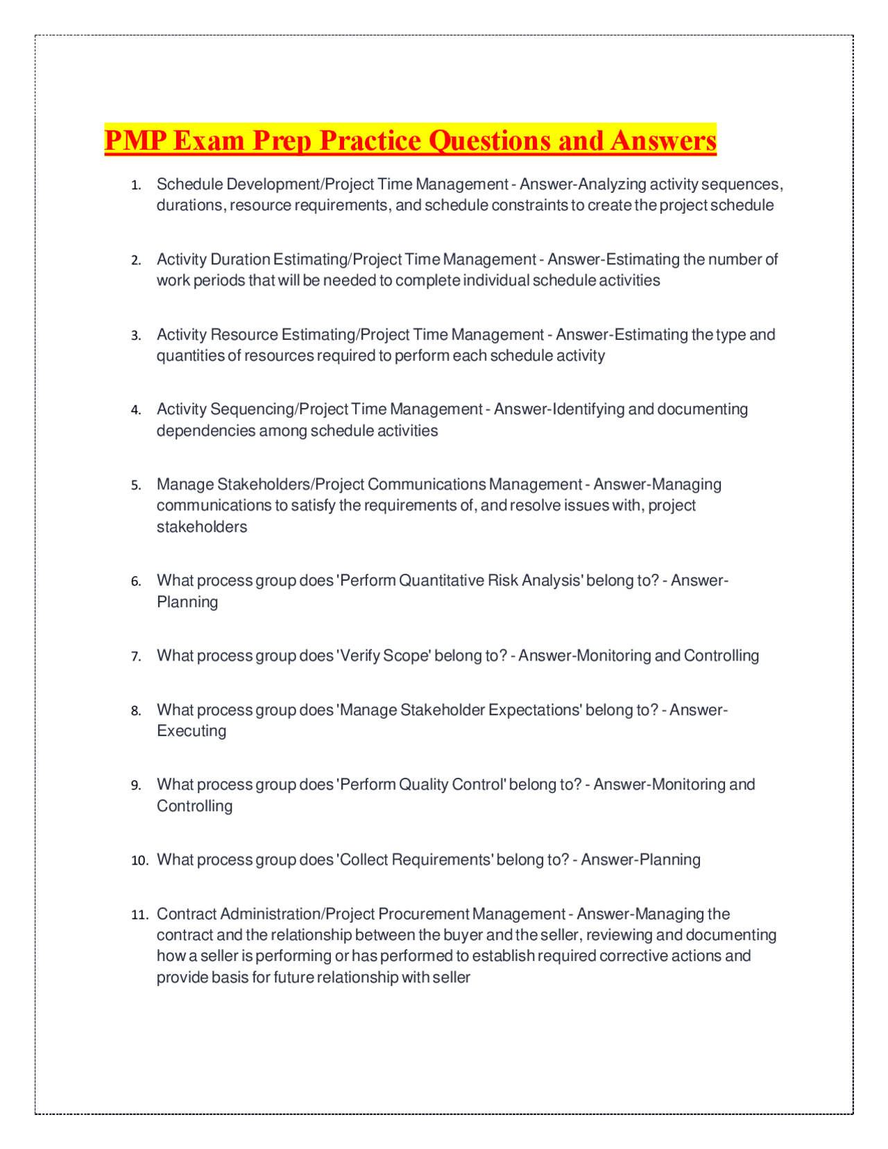 PMP Exam Prep Practice Questions and Answers | Exams Human Resource ...