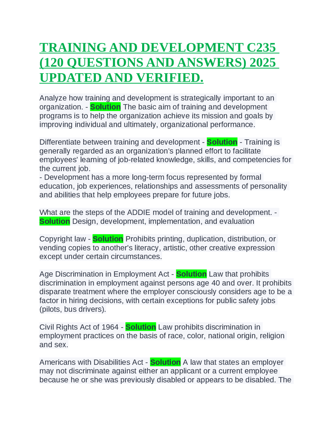 Training & Development: 120 Q&A for Students | Exams Training and ...