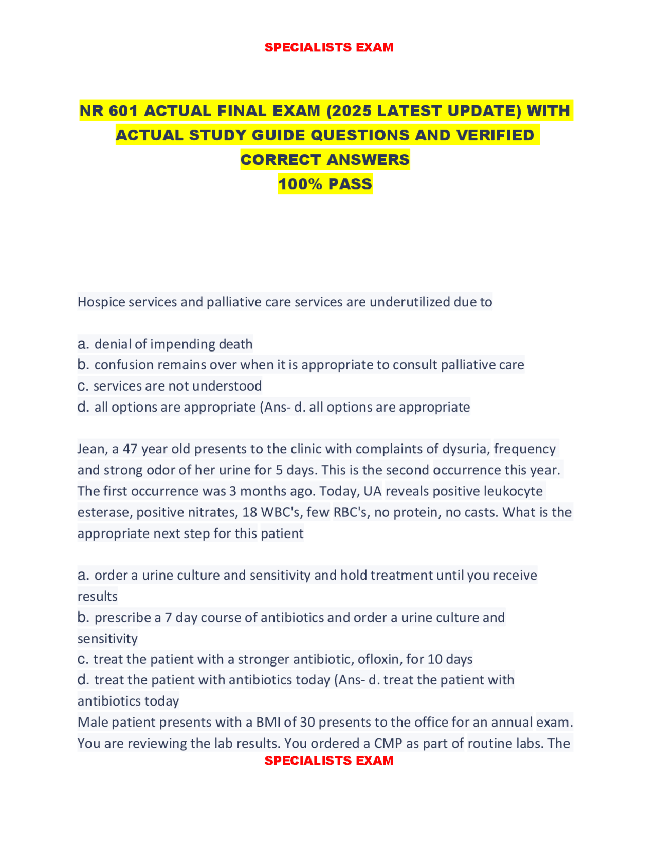 NR 601 ACTUAL FINAL EXAM (2025 LATEST UPDATE) WITH ACTUAL STUDY GUIDE ...