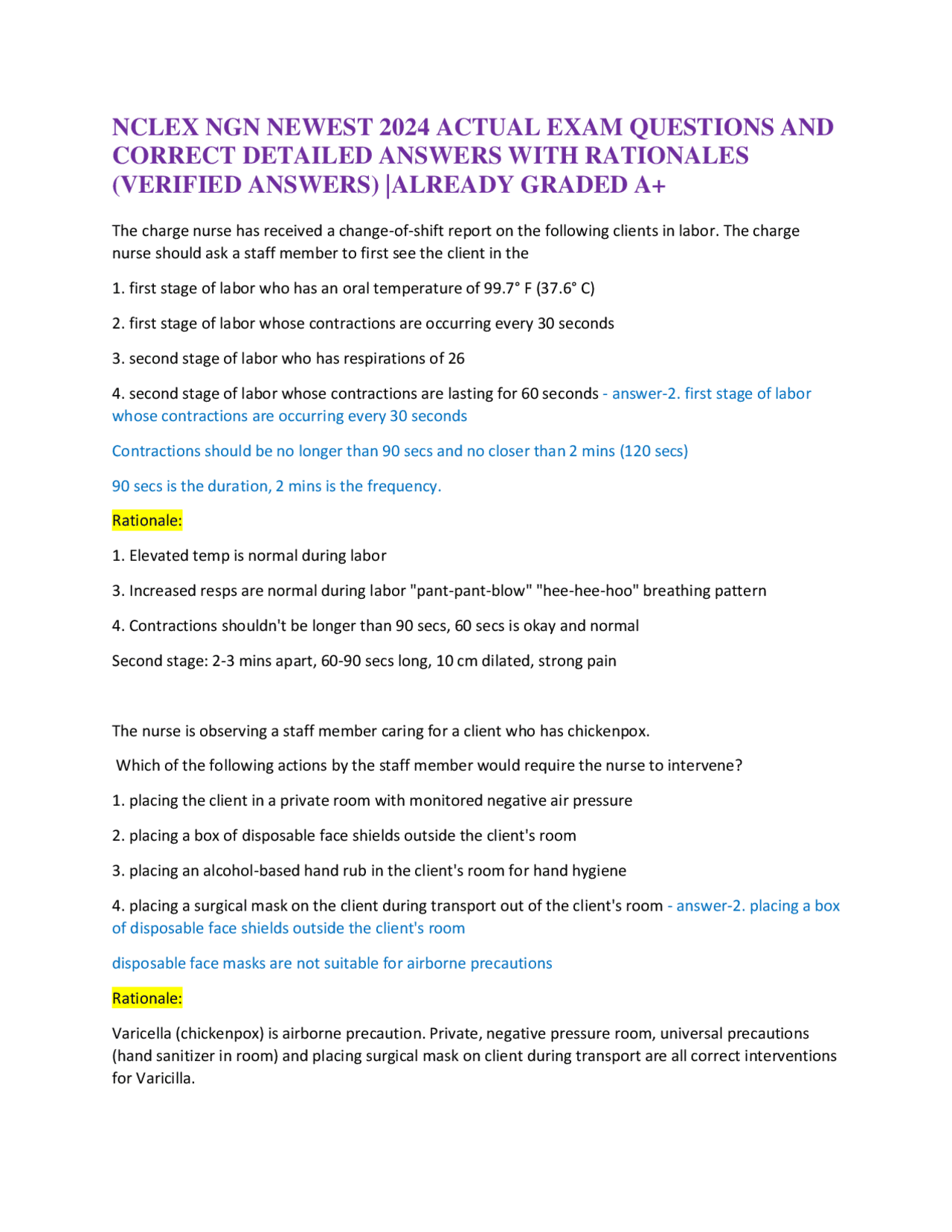 NCLEX NGN NEWEST 2024 ACTUAL EXAM QUESTIONS AND CORRECT DETAILED ...