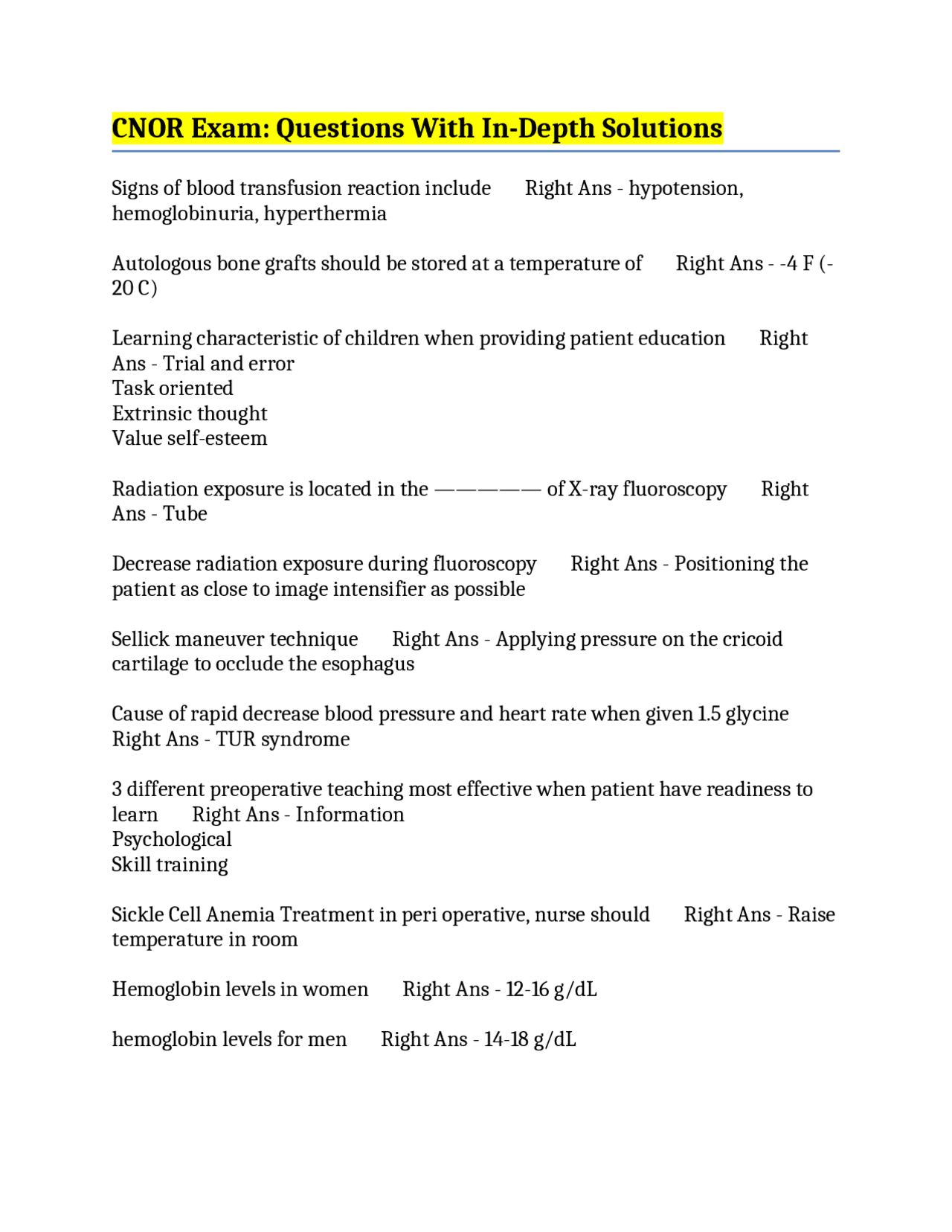 CNOR Exam: Questions With In-Depth Solutions for Nursing Students ...