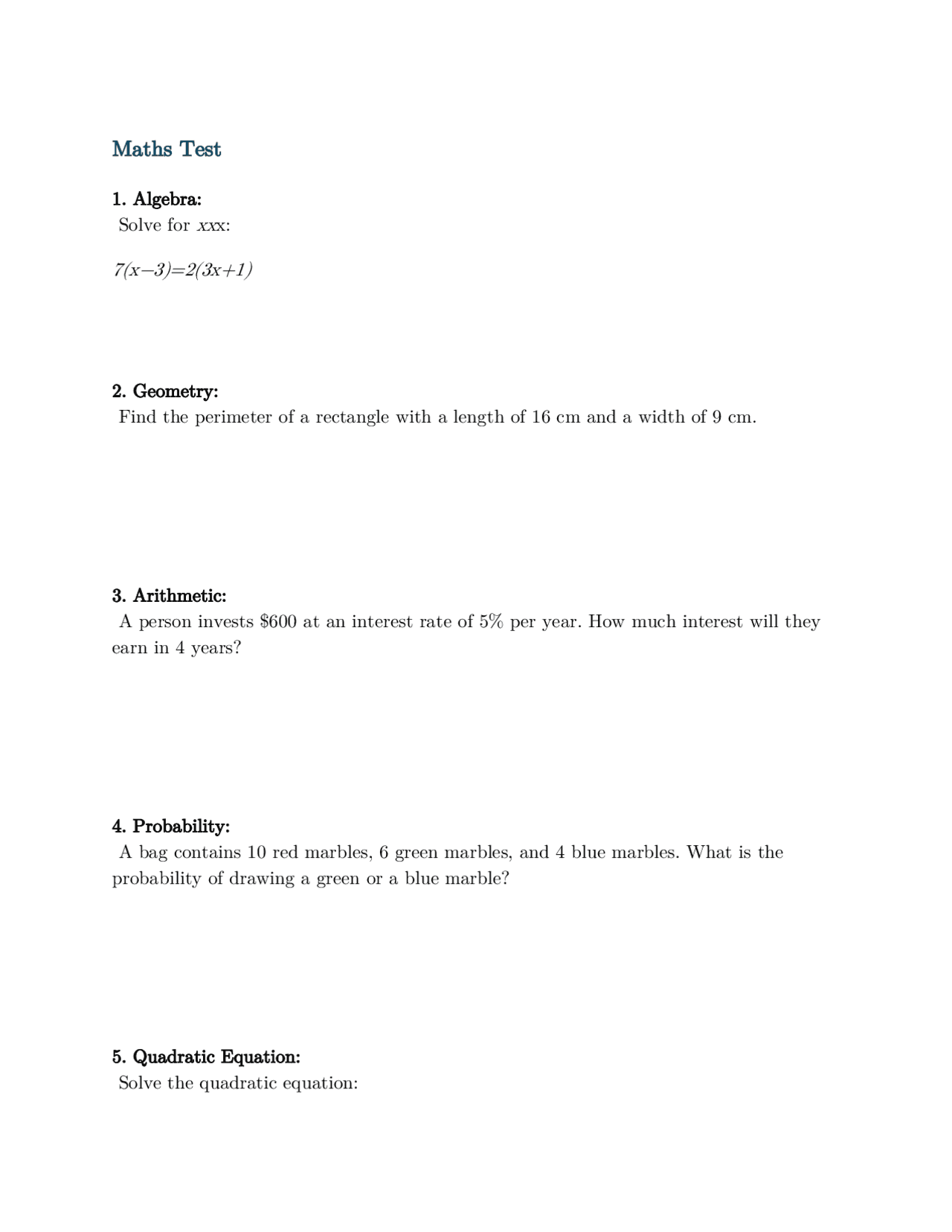 Quick Questions Math Assignment 5 maths questions for gcse | Assignments Mathematics | Docsity