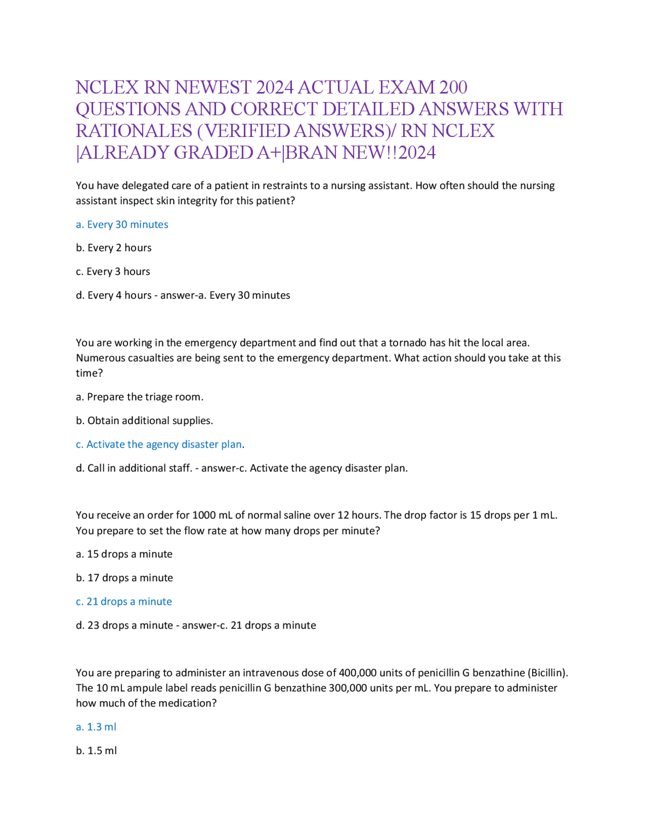NCLEX RN NEWEST 2024 ACTUAL EXAM 200 QUESTIONS AND CORRECT DETAILED ...