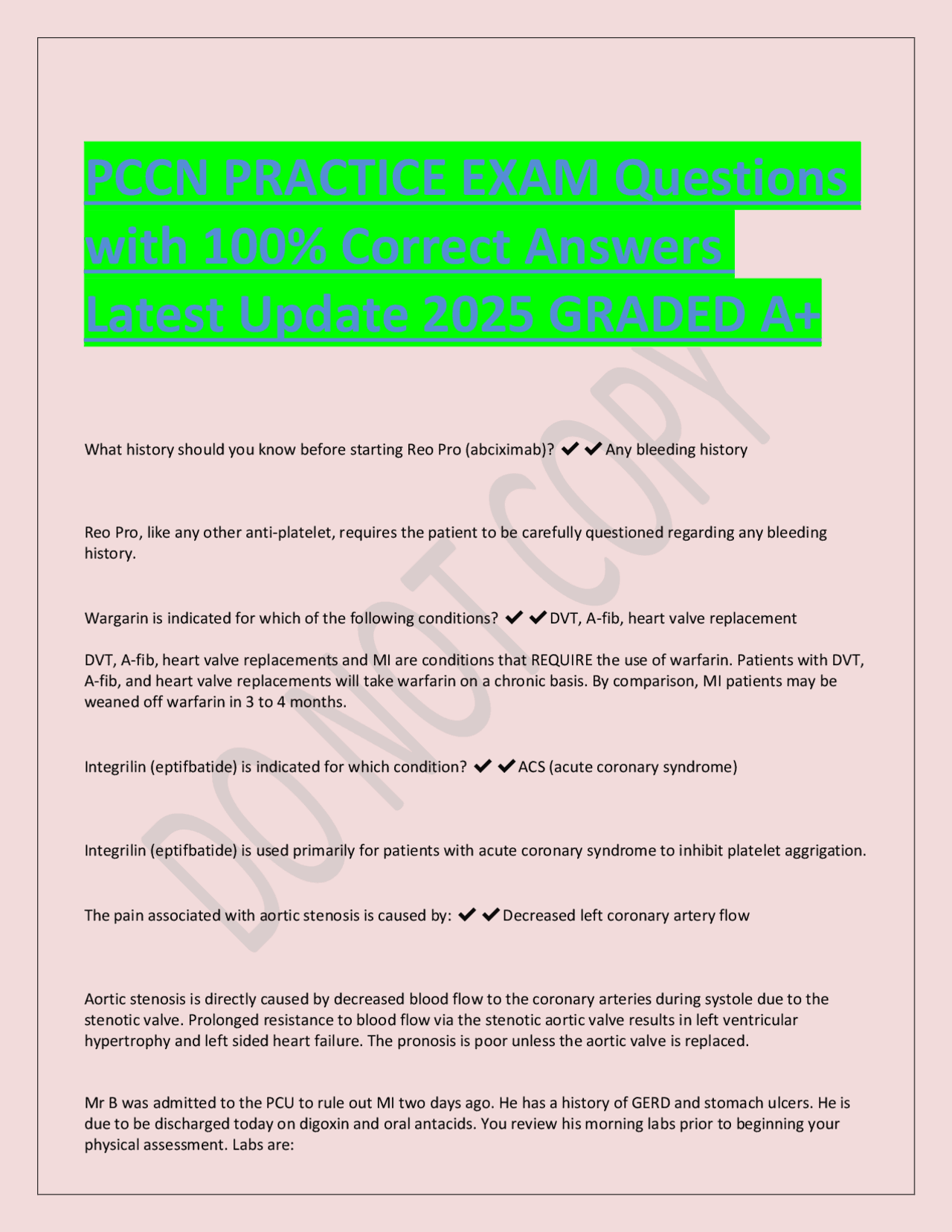 Pcc Question Examples PCCN PRACTICE EXAM Questions with 100% Correct Answers Latest Update ...