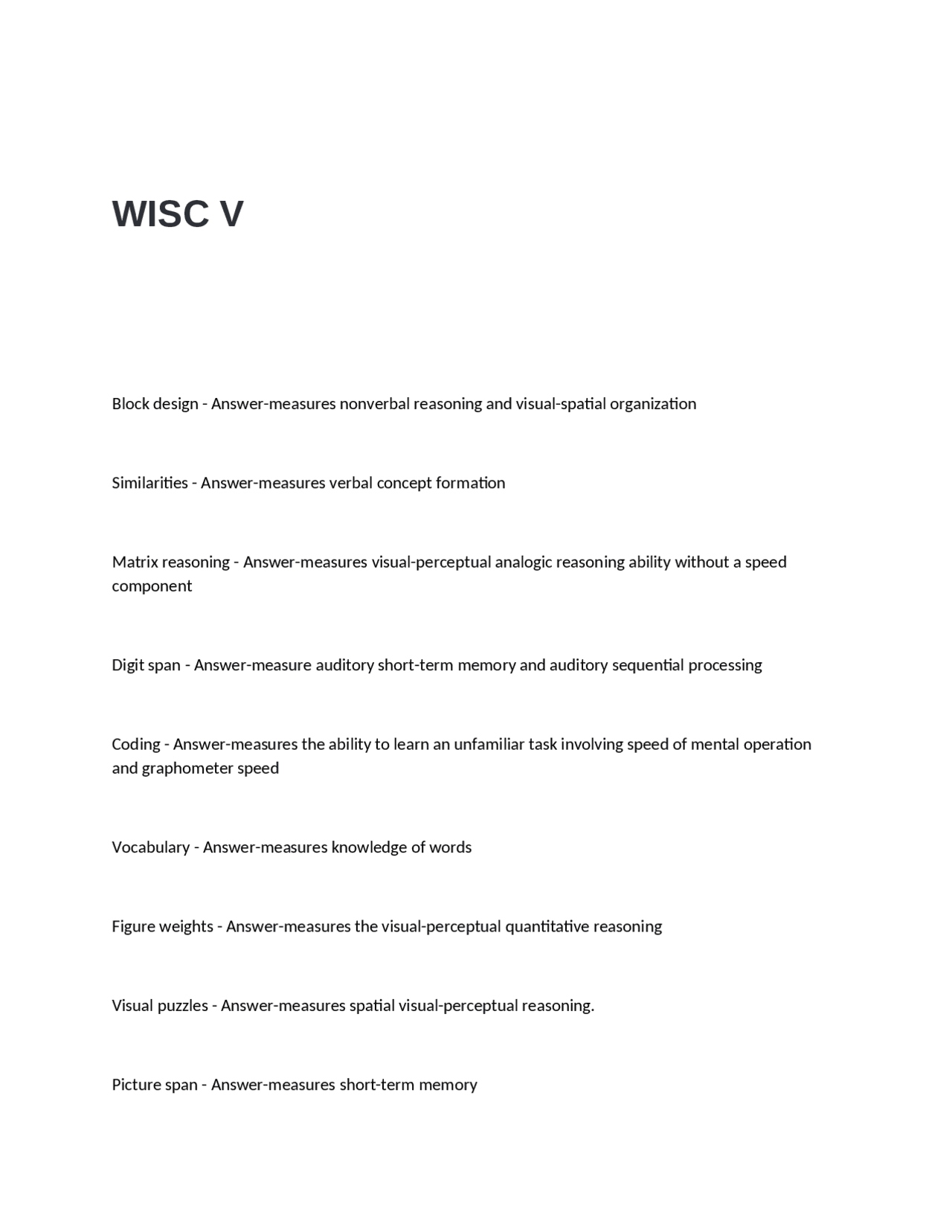 coding subtest wisc faq wisc-v – unlecj Images... WISC V Test Questions with Correct Answers |Pass | Exams Nursing | Docsity