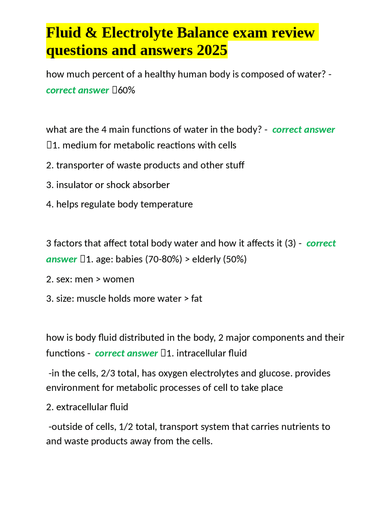 Fluid & Electrolyte Balance Exam Review: Questions and Answers | Exams ...