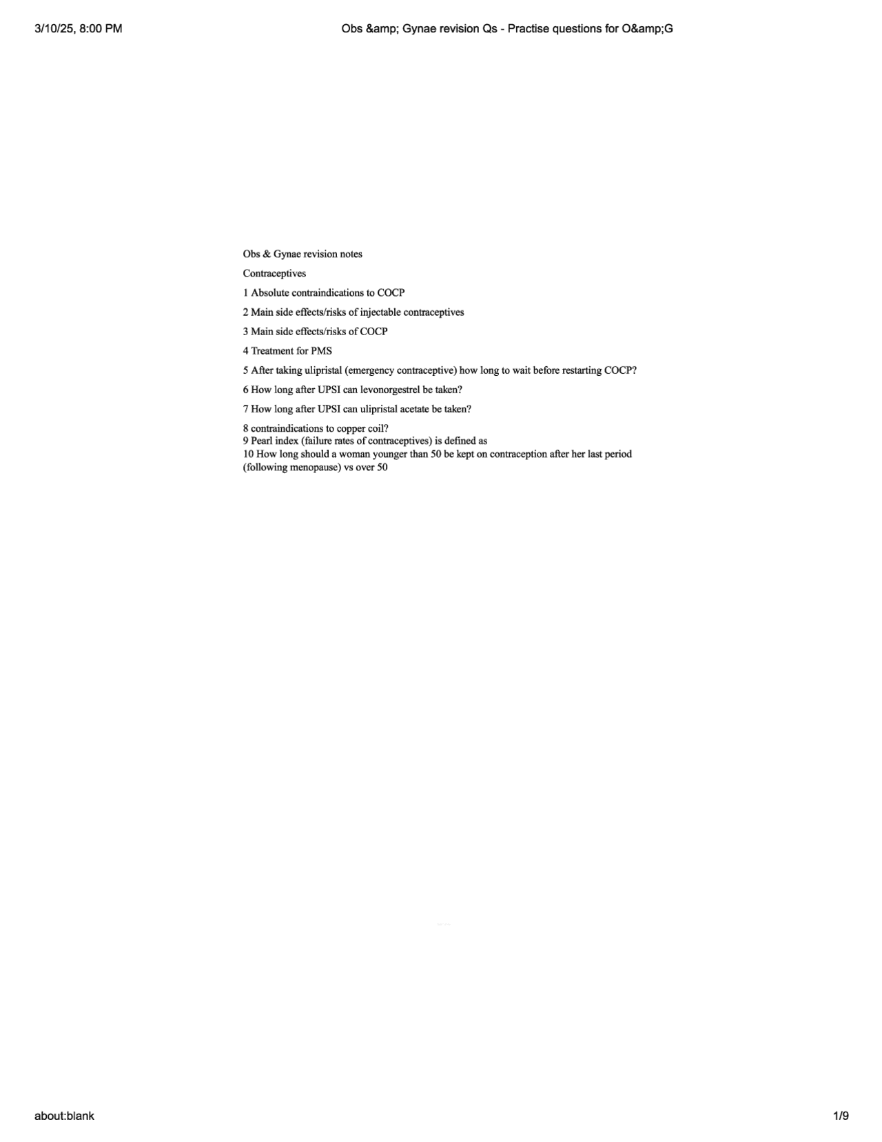 Obs & Gynae revision Qs - Practise questions for O&G | Study notes ...