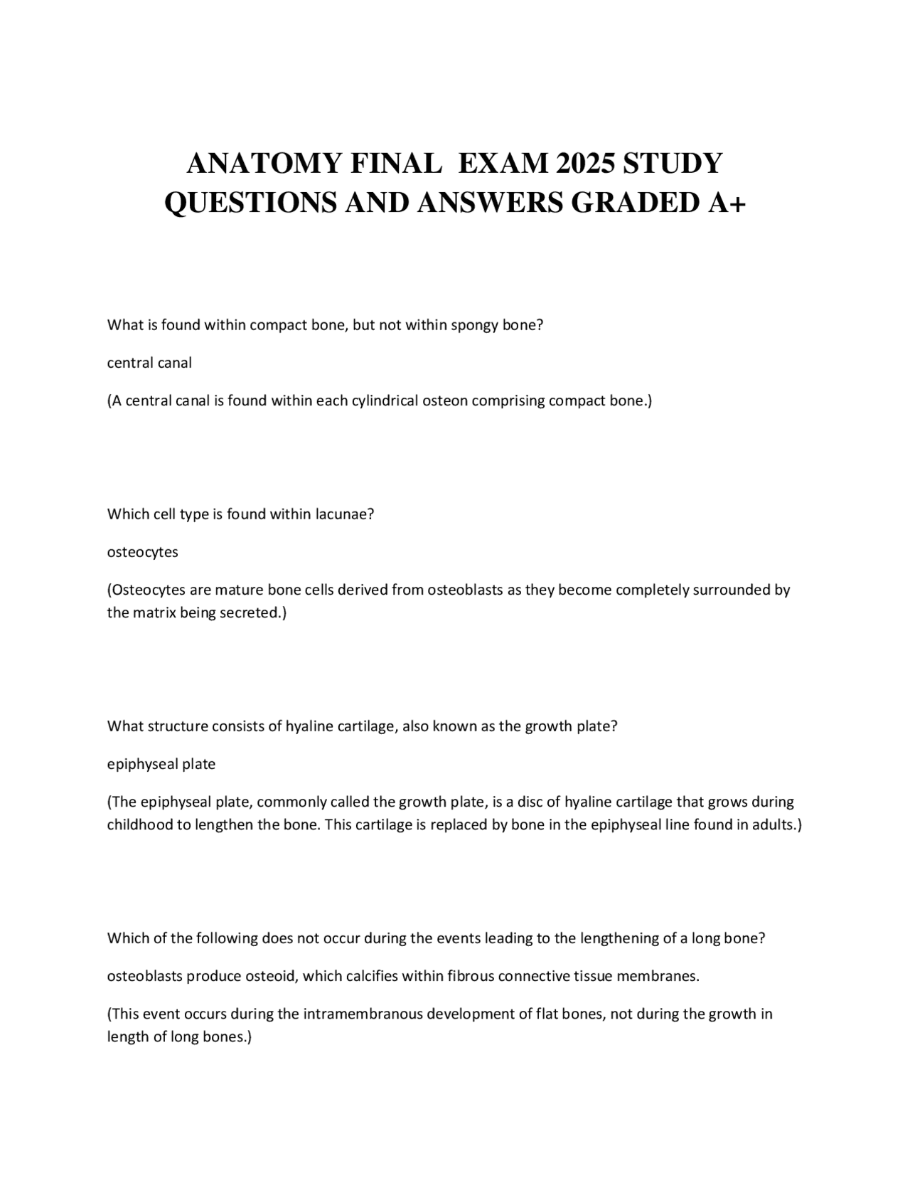 ANATOMY FINAL EXAM 2025 STUDY QUESTIONS AND ANSWERS GRADED A+ | Exams ...