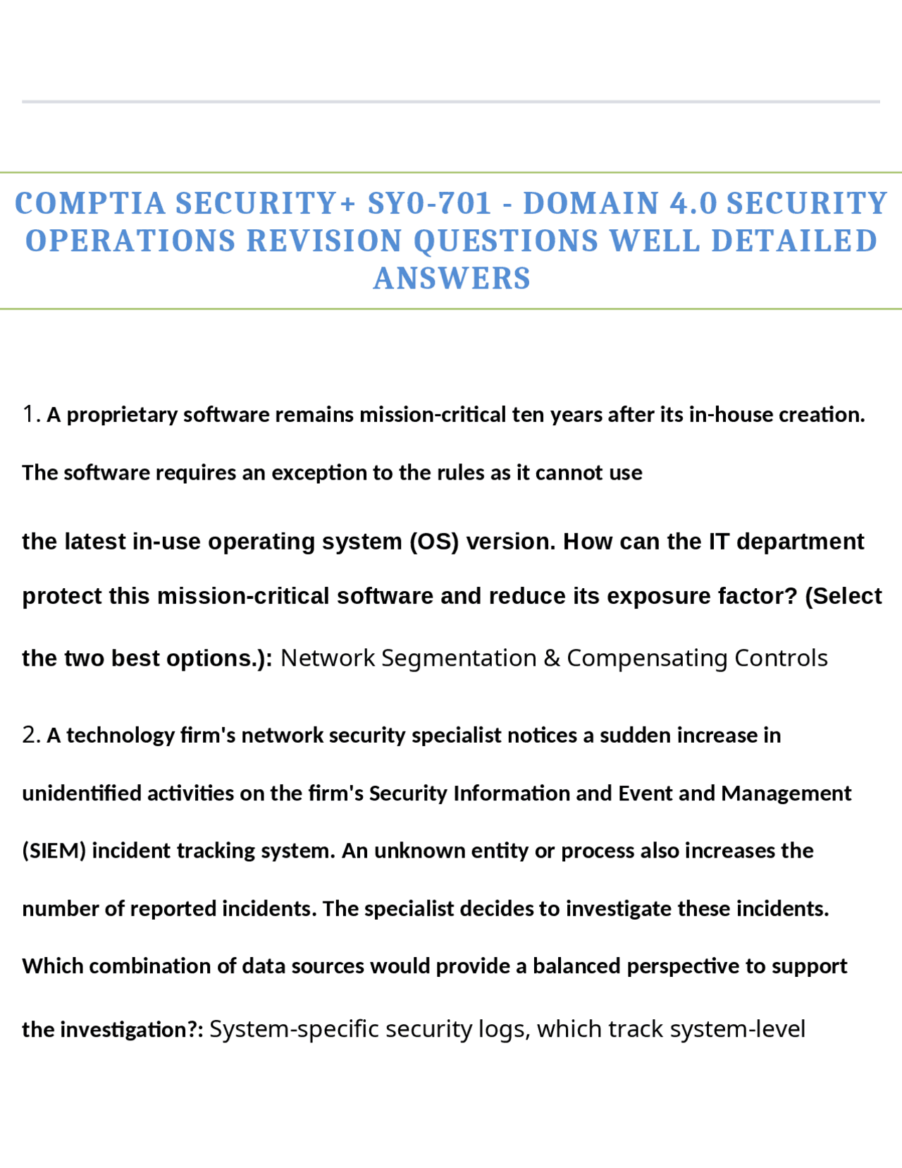 COMPTIA SECURITY+ SY0-701 - DOMAIN 4.0 SECURITY OPERATIONS REVISION ...