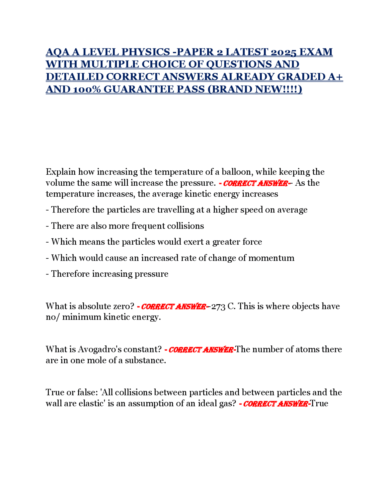 AQA A LEVEL PHYSICS -PAPER 2 LATEST 2025 EXAM WITH QUESTIONS AND ...