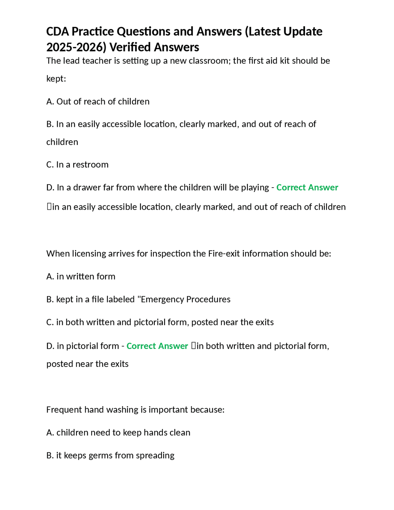 CDA Practice Questions and Answers (Latest Update 2025-2026) Verified ...