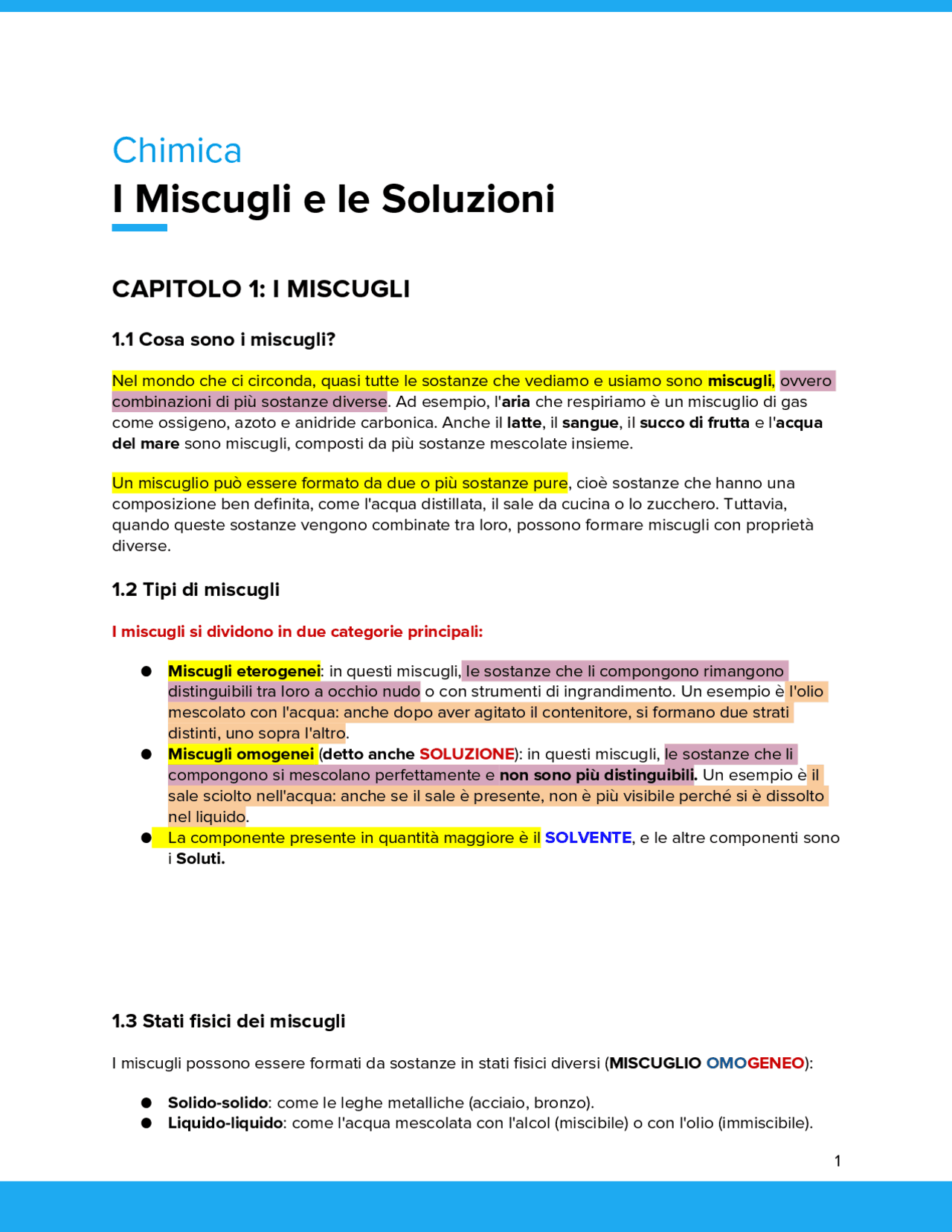 Miscugli e Soluzioni: Un'Introduzione ai Concetti Fondamentali della  Chimica | Appunti di Chimica | Docsity