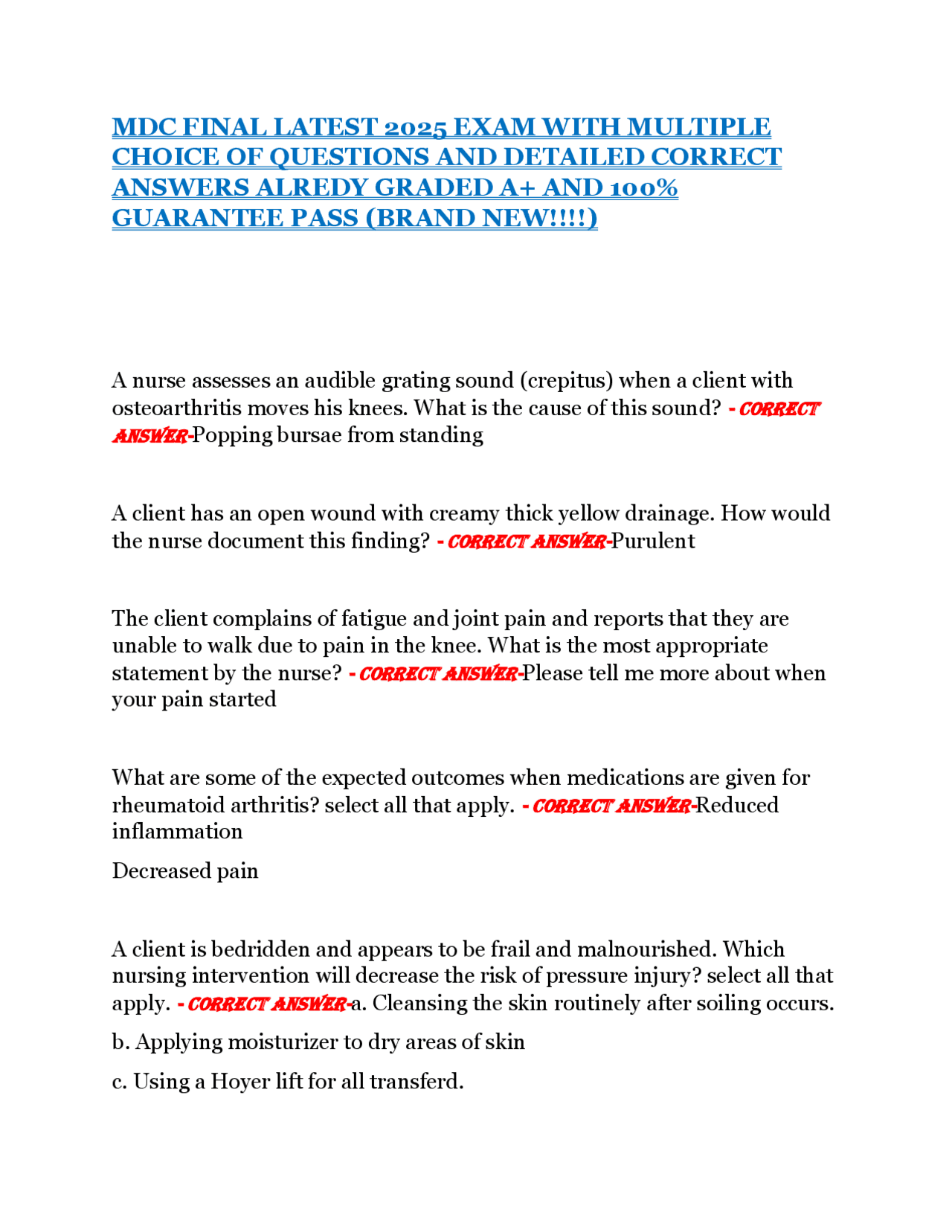 MDC FINAL LATEST 2025 EXAM WITH MULTIPLE CHOICE OF QUESTIONS AND ...
