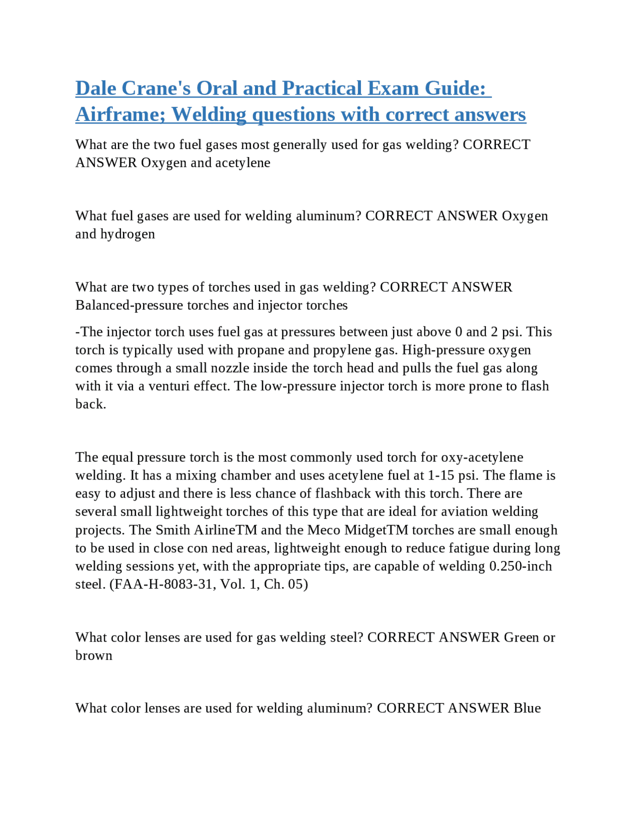 Airframe Welding: Oral and Practical Exam Guide with Answers | Exams ...