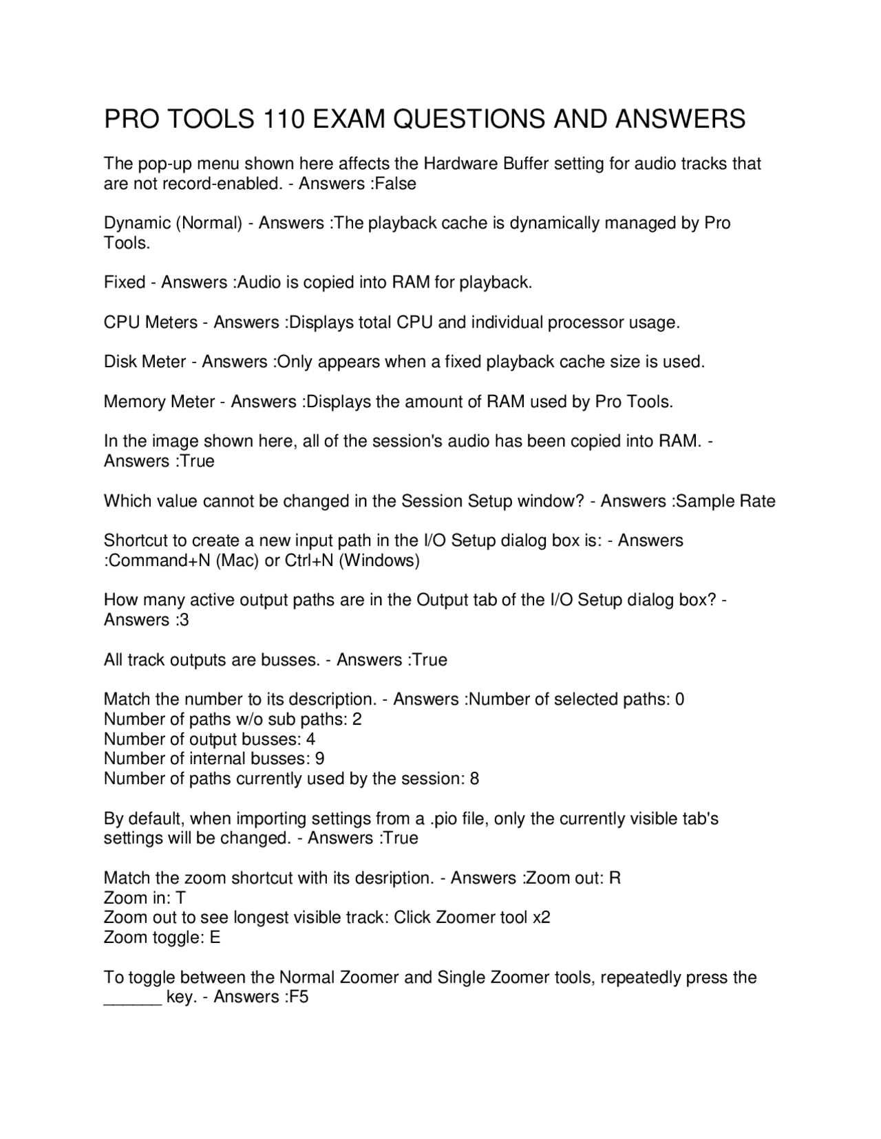 Pro Tools 110 Exam Questions And Answers Exams Social Sciences Docsity