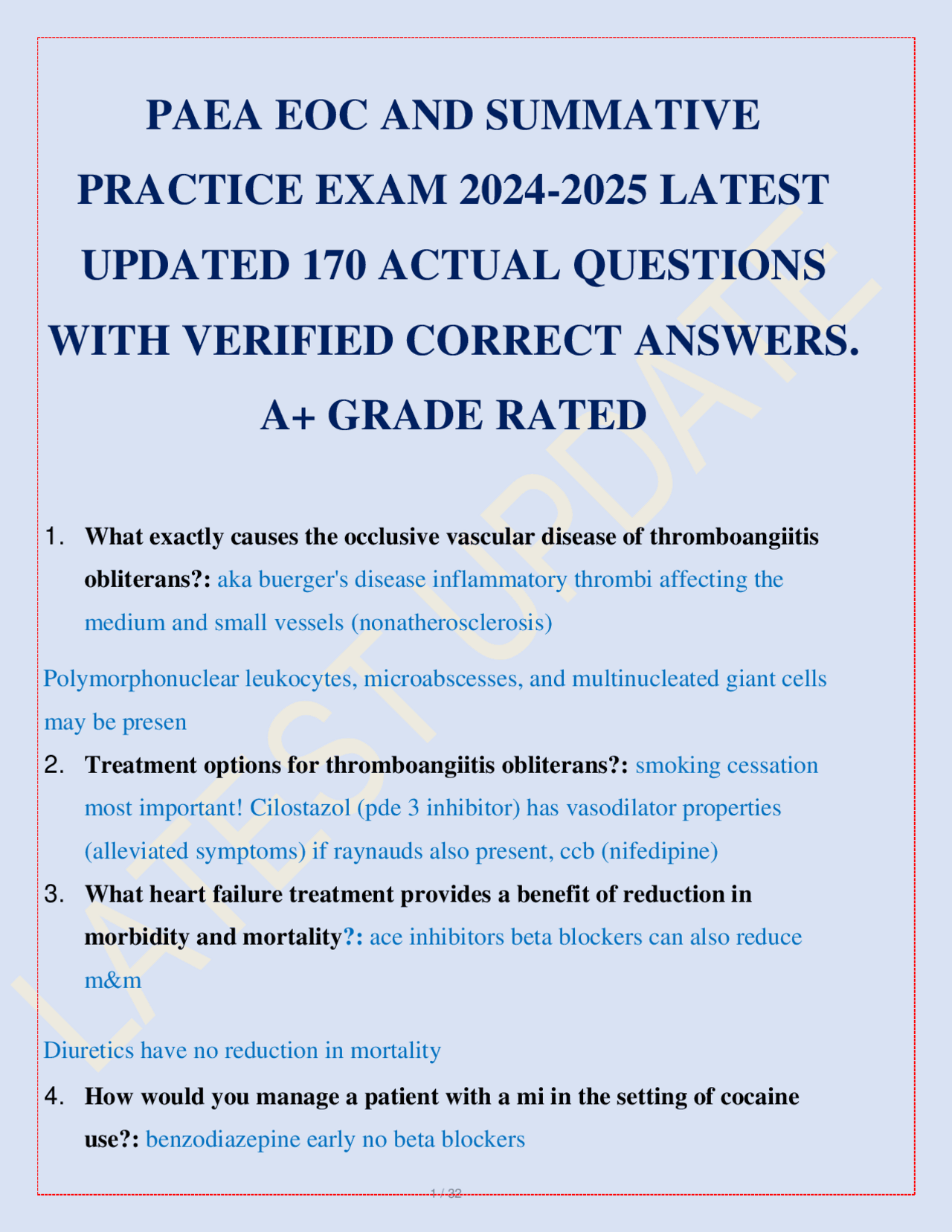 Paea Eoc And Summative Practice Exam 2024 2025 170 Actual Questions