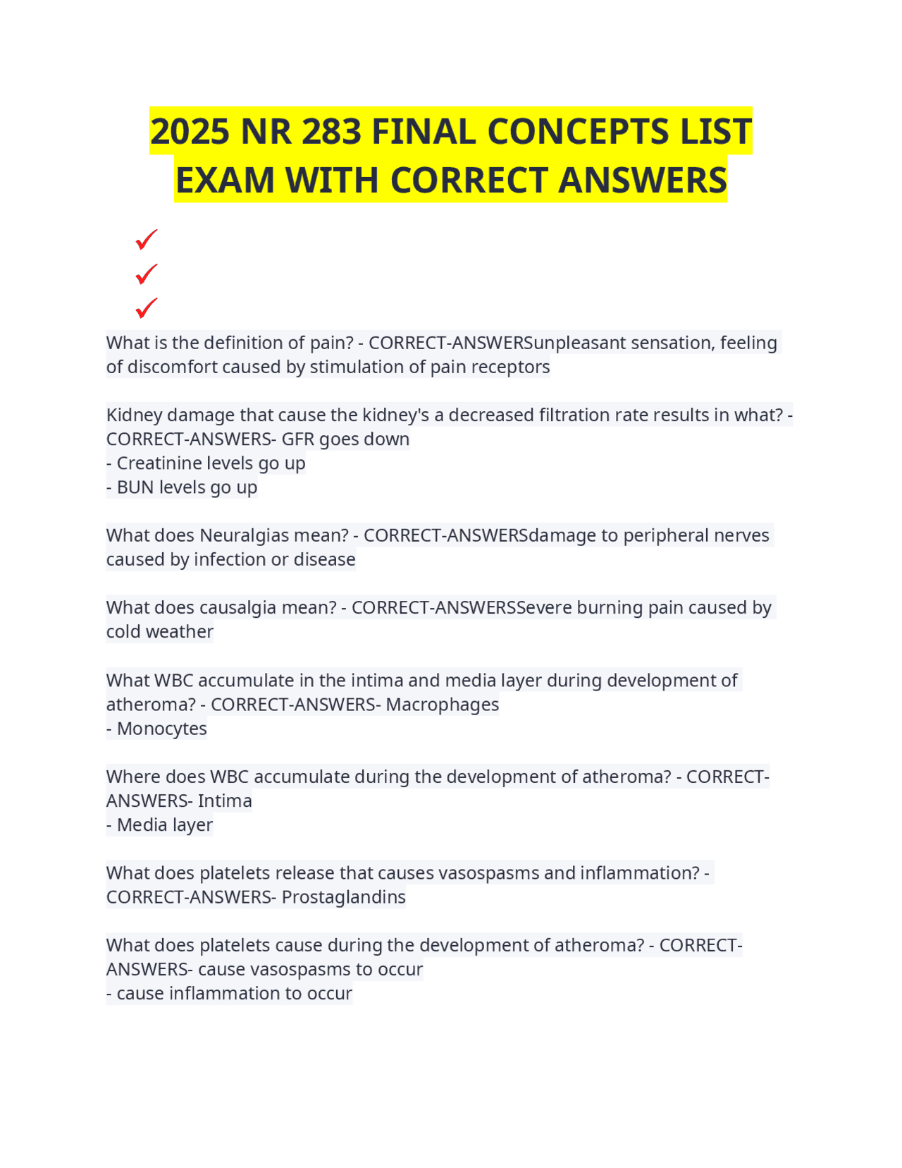 2025 NR 283 Final Concepts List: Exam with Correct Answers | Exams ...