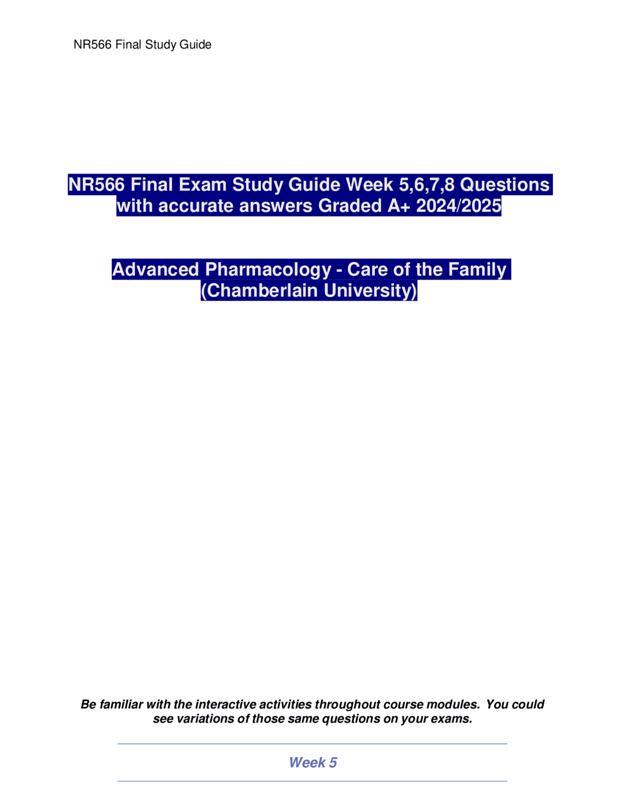 NR566 Final Exam Study Guide Week 5,6,7,8 Questions with accurate ...