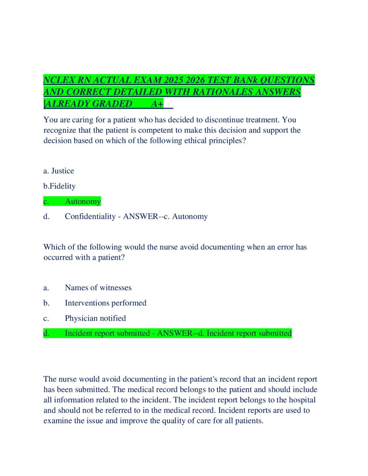NCLEX RN ACTUAL EXAM 2025 2026 TEST BANk QUESTIONS AND CORRECT DETAILED ...