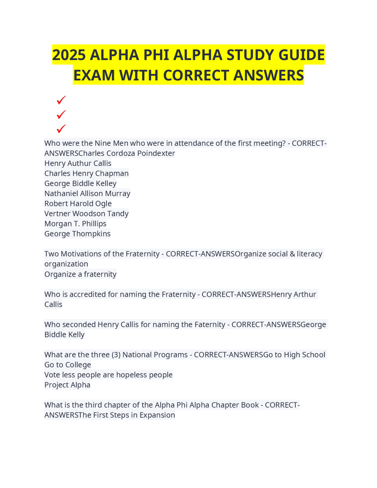 2025 ALPHA PHI ALPHA STUDY GUIDE EXAM WITH CORRECT ANSWERS | Exams ...